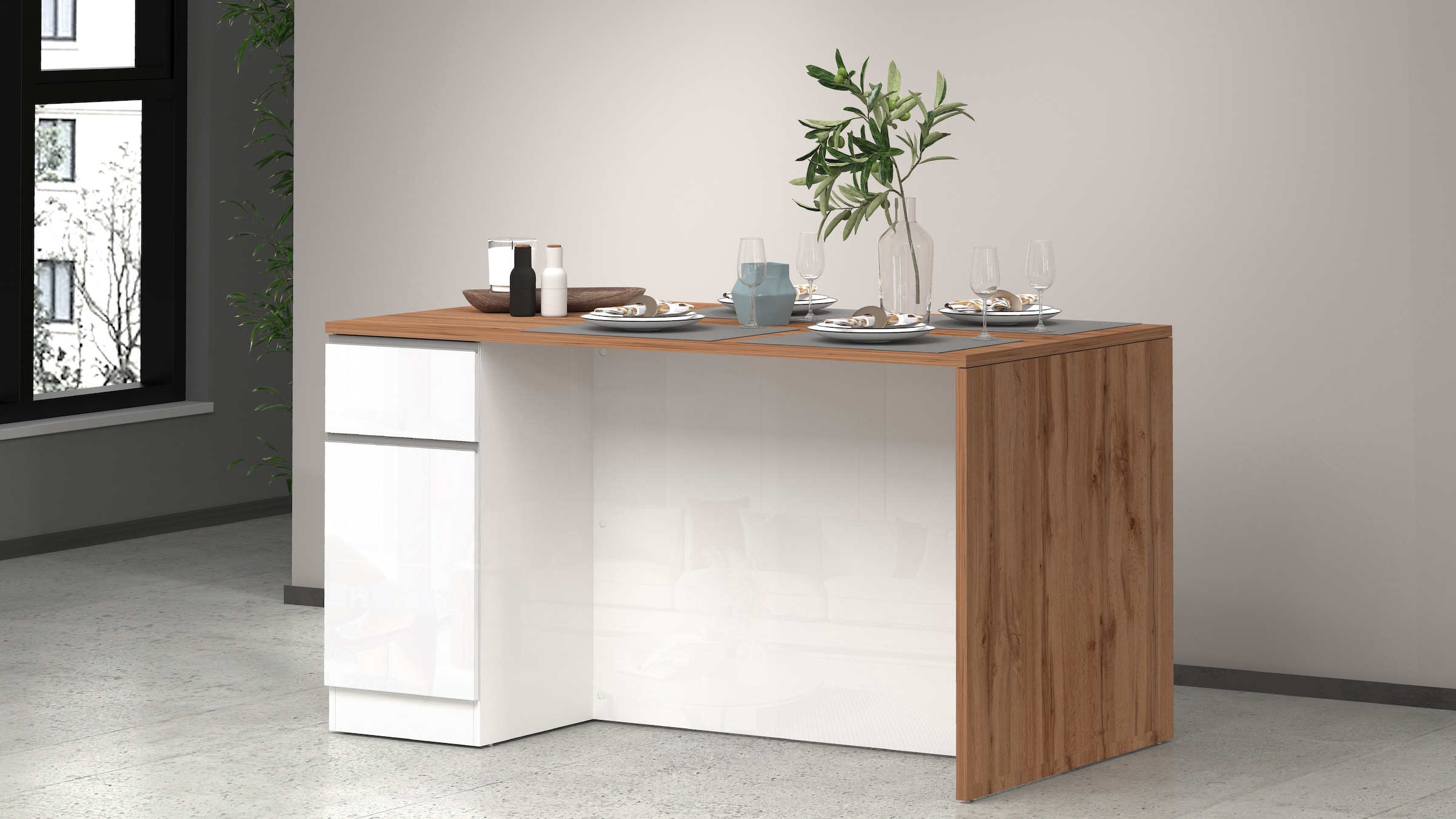 KOCHSTATION Ilot de cuisine »Sole,Kochinsel,Küchenarbeitsblock,Inselküche,Arbeitsinsel« Breite 160 cm mit 2 Türen,2 Schubkästen, Aluminiumgriff