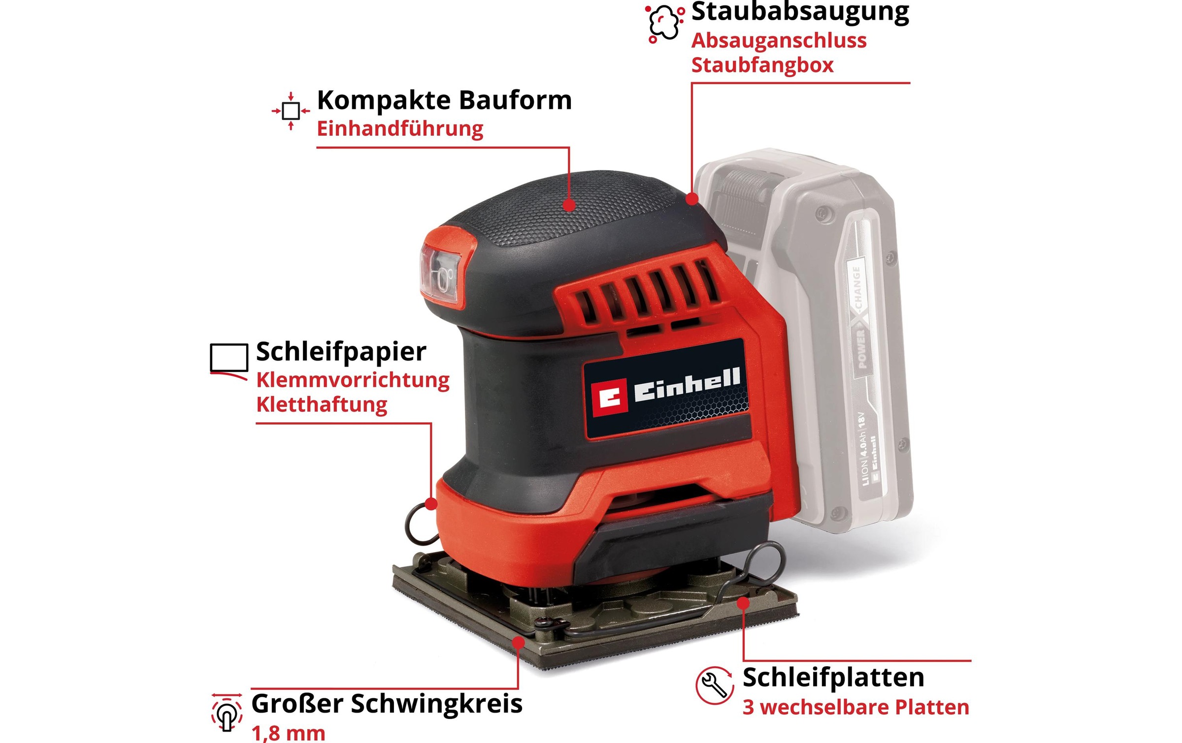 Einhell Akku-Schwingschleifer »TE-OS 18/113 3X Li – Solo«