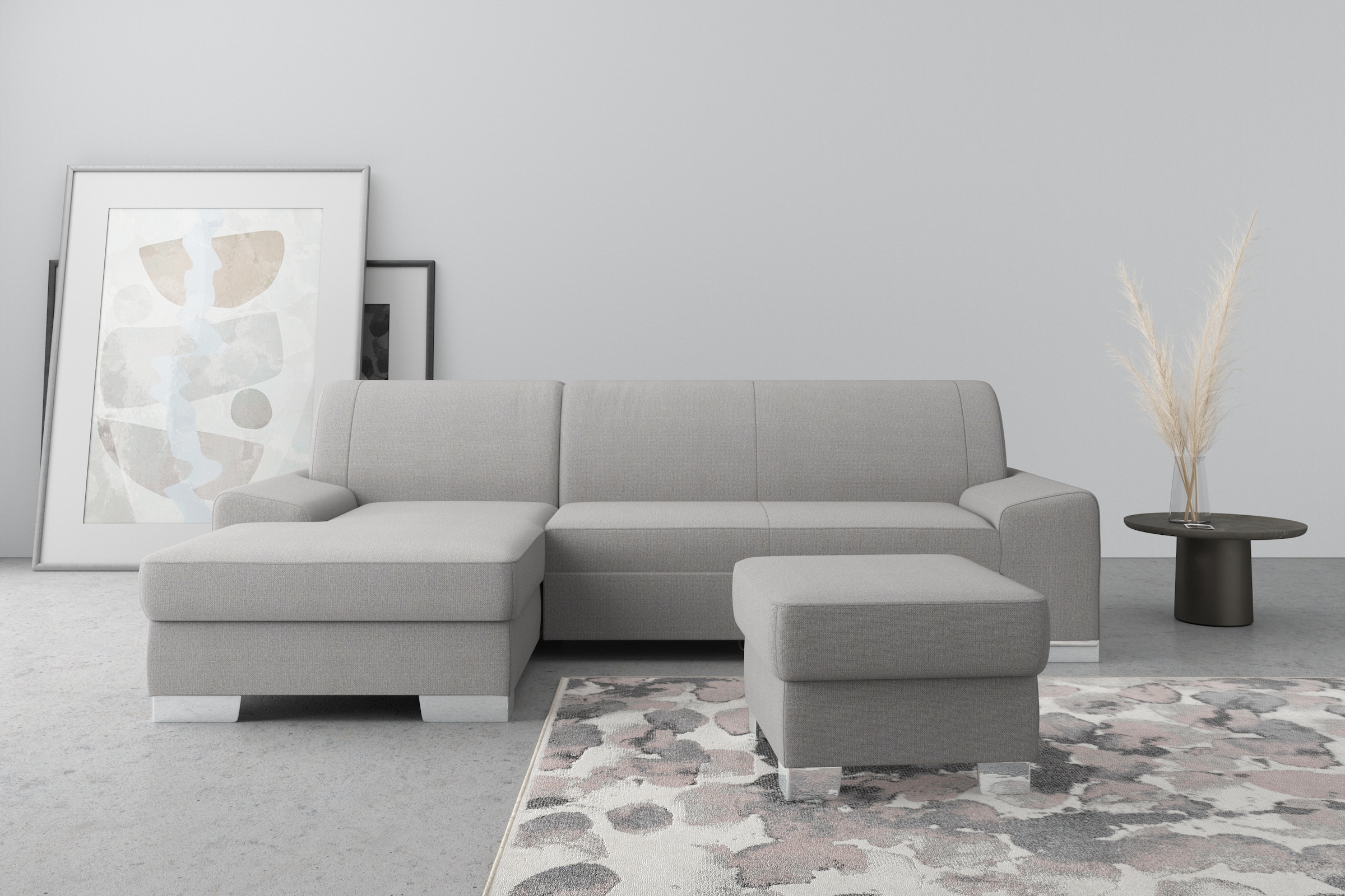 Image of DOMO collection Ecksofa "Anzio L-Form, whlw. Bettfunktion, Federkern, hochwertig, Breite 271 cm" Ohne Bettfunktion, Recamiere links, Chenille-Struktur, grau