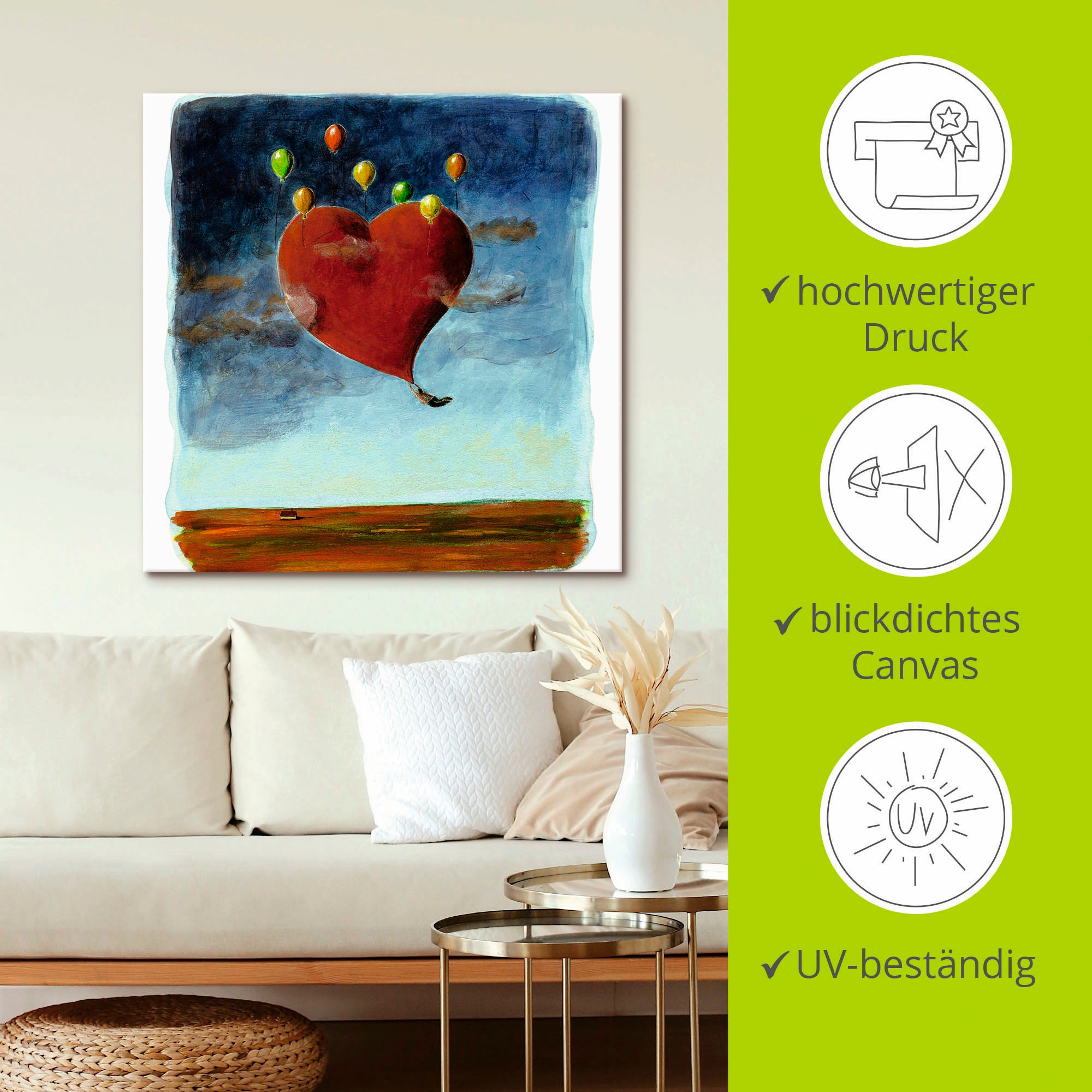 Artland Tableau sur toile »Fliegendes Herz« 1 cuis tlg. auf Holzrahmen gespannt