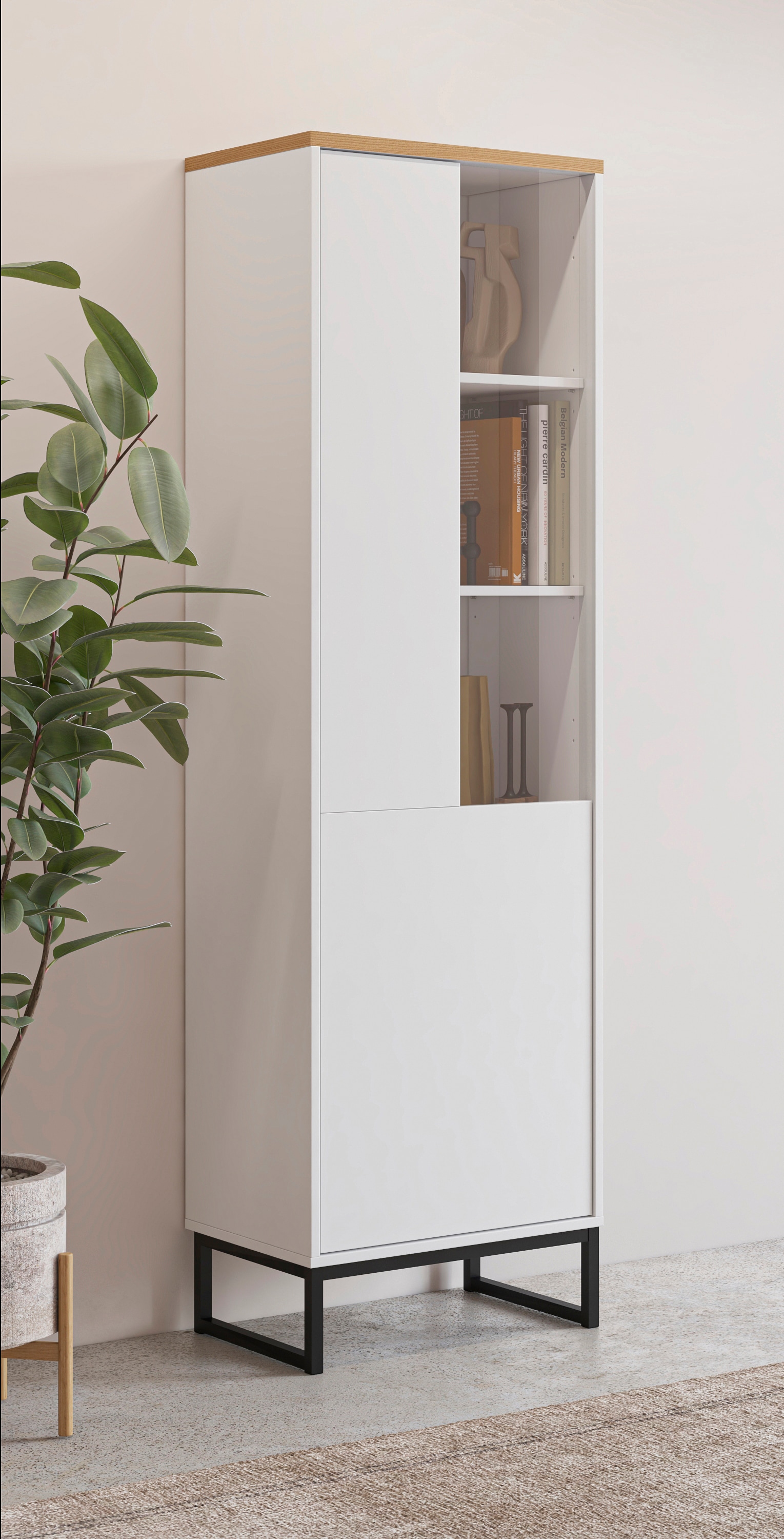 Image of Home affaire Vitrine "Loft, Höhe 181 cm, moderne Standvitrine mit Glastür, Metallkufen" Hochschrank mit viel Stauraum, Glastür und verstellbaren Einlegeböden