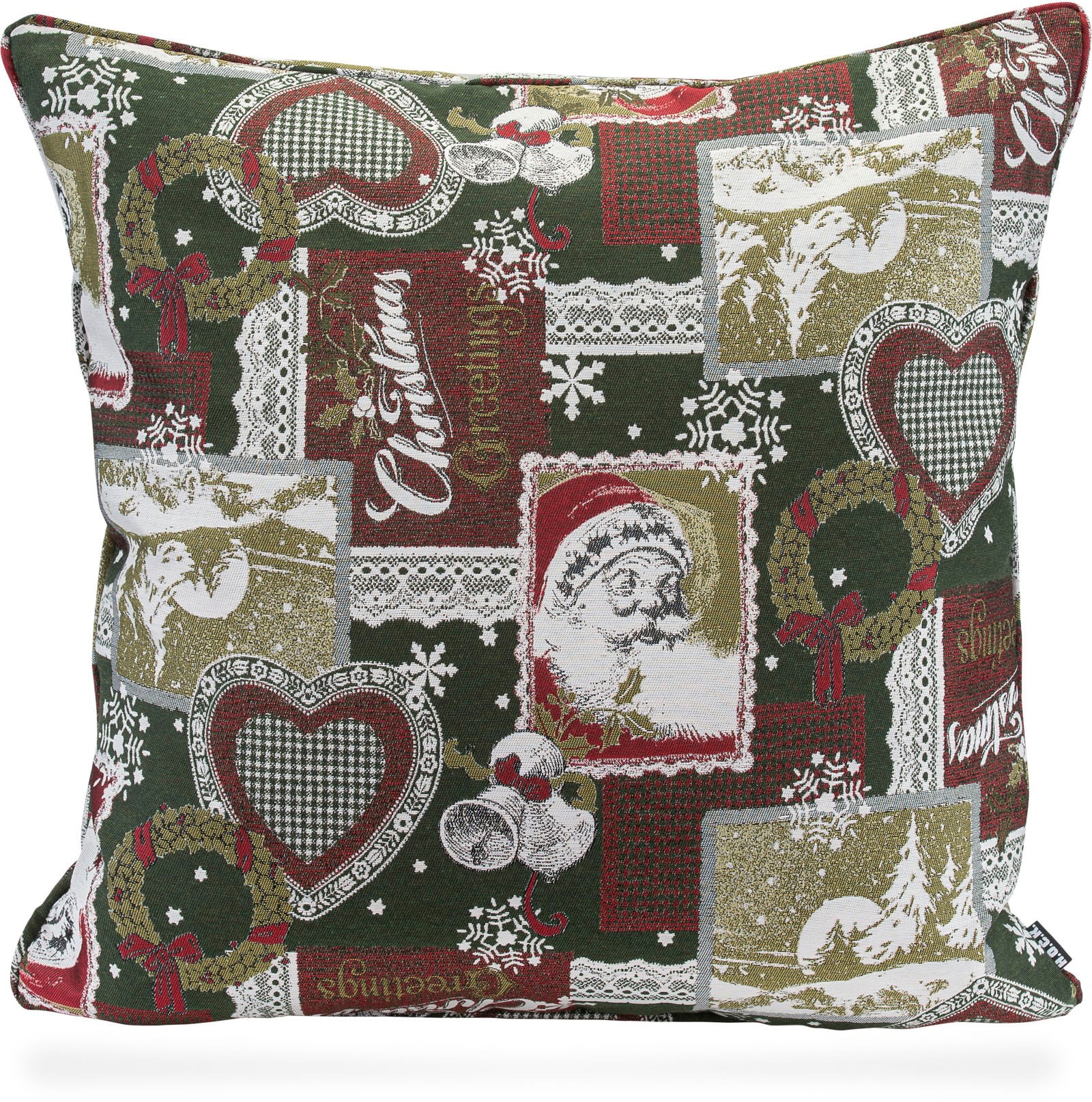 Image of H.O.C.K. Dekokissen "Christmas Patch" traditionelles Patchkissen mit Weihnachtsmotiven, inkl. Füllung