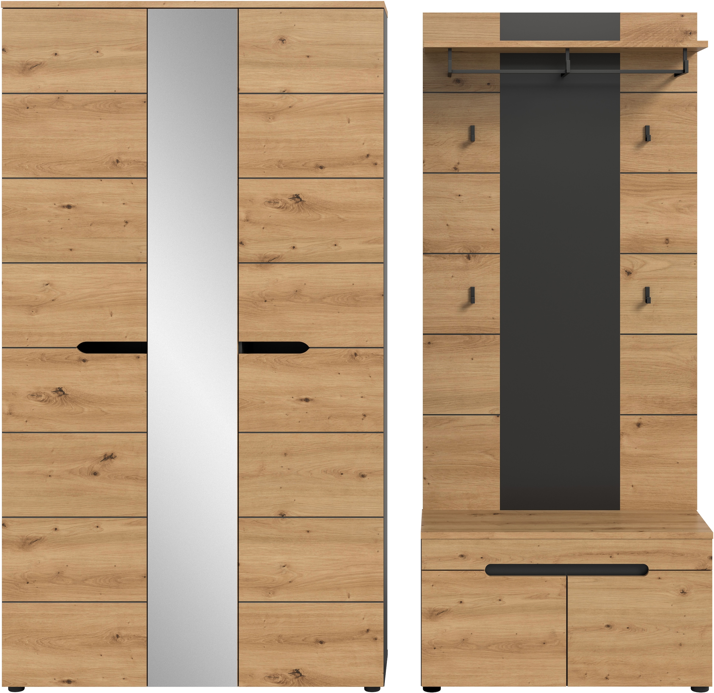 Image of Home affaire Garderoben-Set "REHAT, TOPSELLER, 3-teilig, Breite 200 cm, individuell stellbar" Set, best. aus: Garderobenschrank, Sitzbank & Garderobenpaneel, 3 Stk. tlg.