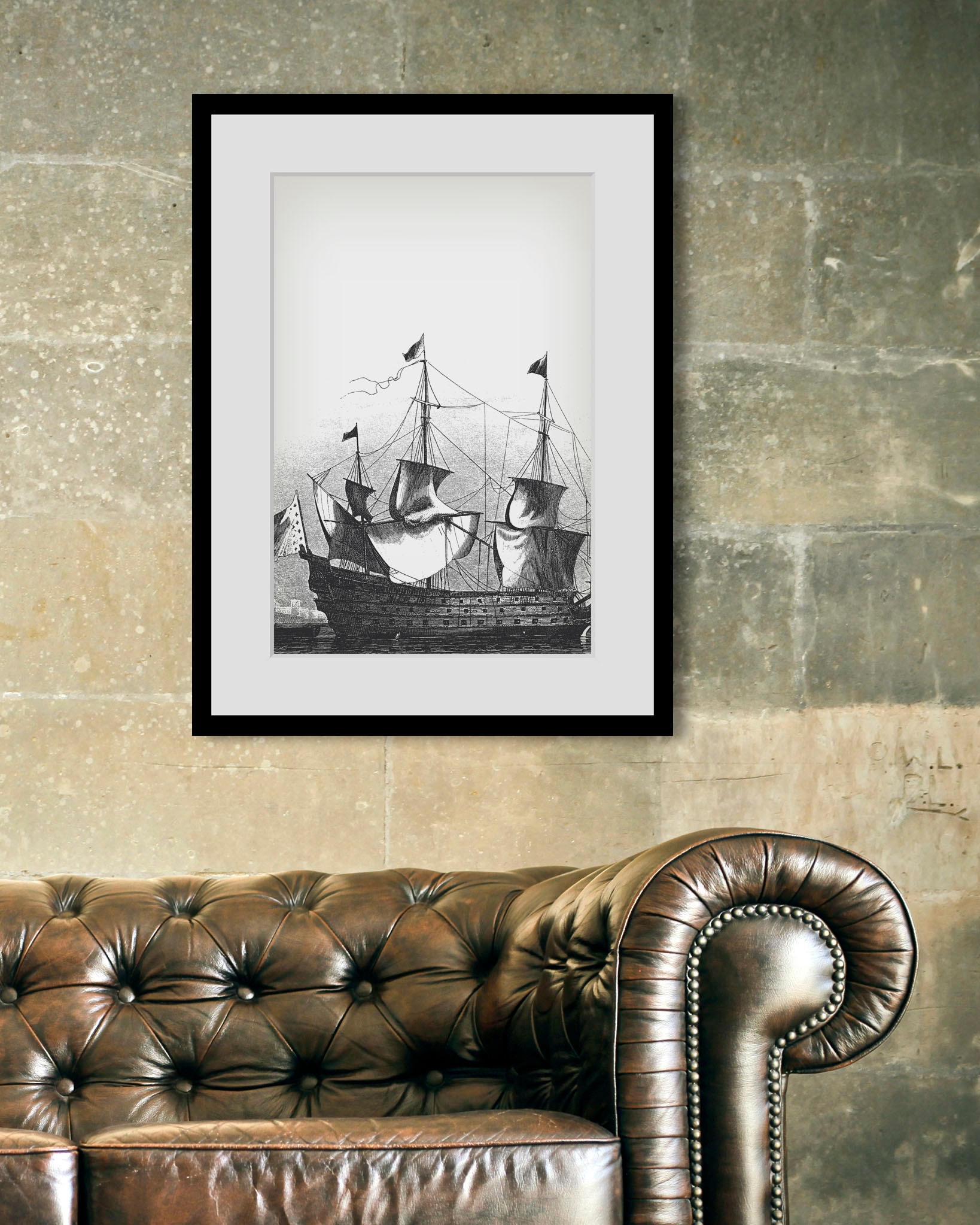 Image of queence Bild "Charles" Schiffe Schwarz-Weiss historische Ereignisse 1 Stk. tlg. HD Premium Poster-Druck inkl. Holzrahmen