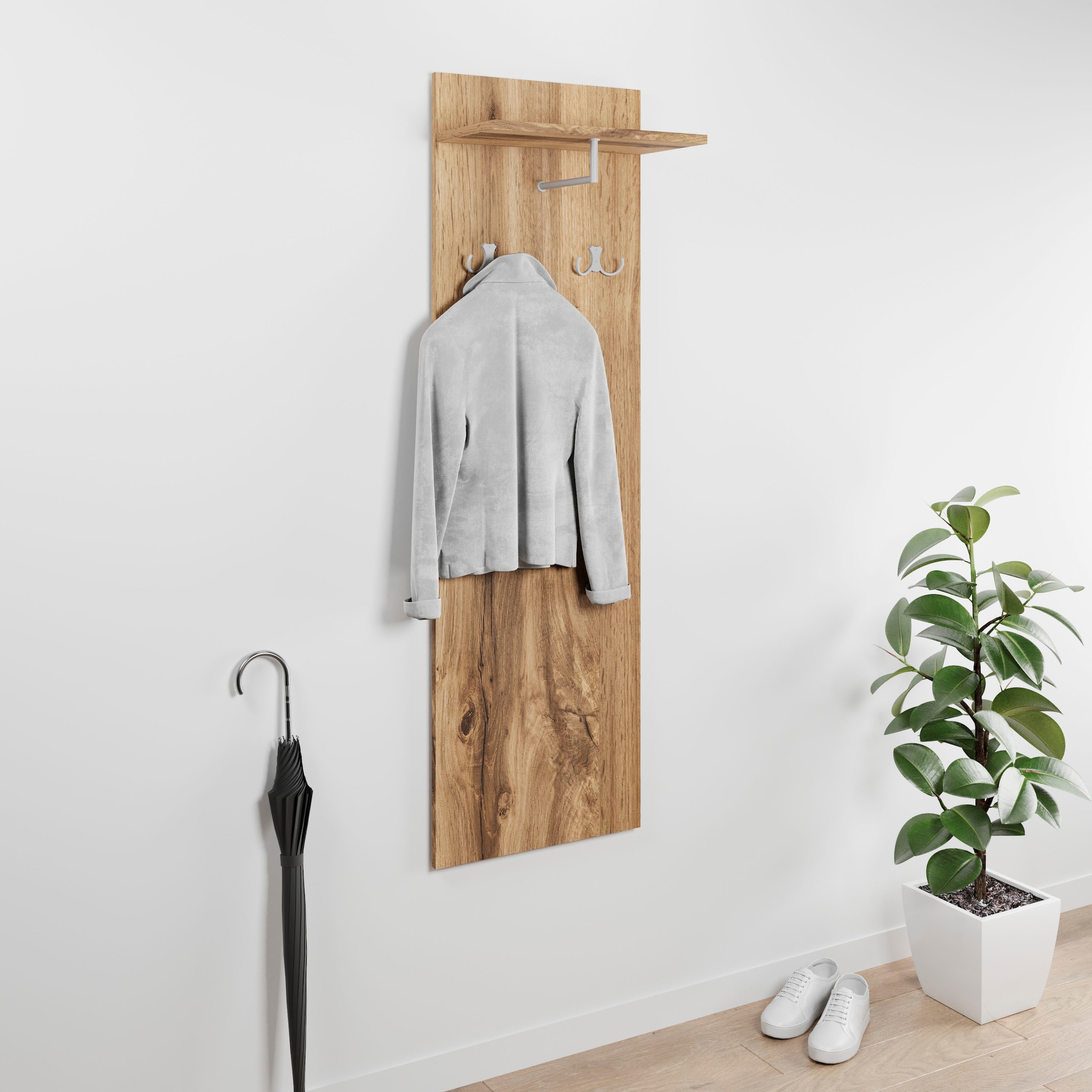GOODproduct Garderobenpaneel »Paris« 1 Stk. tlg. Wandgarderobe mit Doppelhaken und Kleiderstange (B/T/H): 40/21,5/130cm