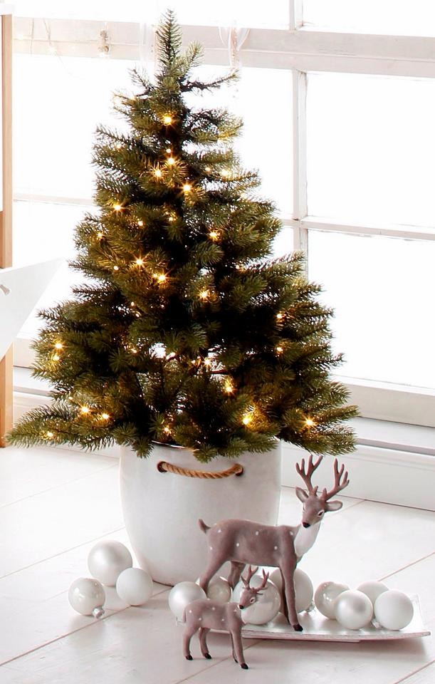 Creativ deco Künstlicher Weihnachtsbaum »Weihnachtsdeko, künstlicher Christbaum, Tannenbaum« mit schwarzem Kunststoff-Topf und LED-Lichterkette, batteriebetrieben