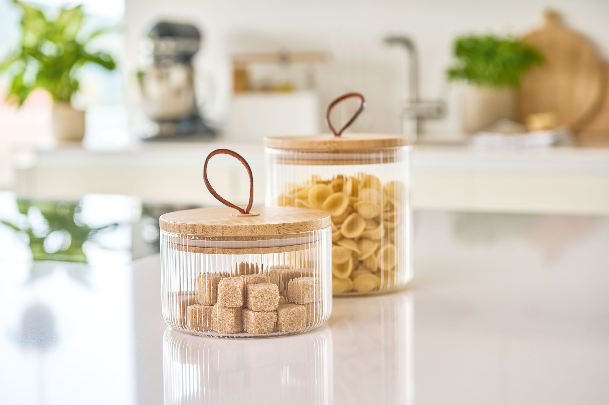 Zeller Present Vorratsglas Set, Vorratsglas 1050ml, Ø 12 x 12,7 cm;Vorratsglas 520ml, 12 x 7,8 cm, 2 Stk. tlg. Schlaufe am Deckel aus Leder