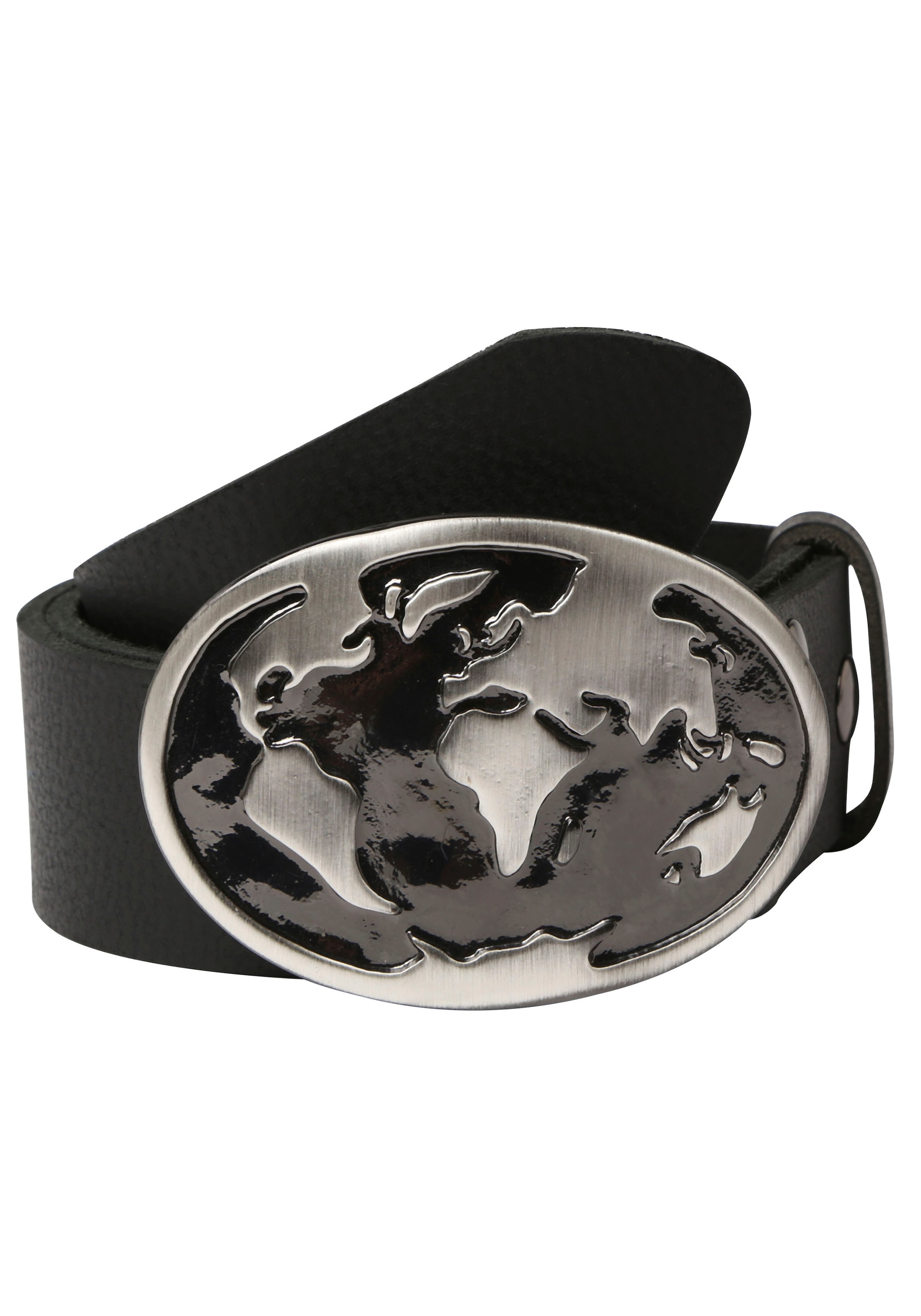 Image of Rettungsring Gürtel Koppelgürtel mit austauschbarer Schliesse Welt schwarz/silber