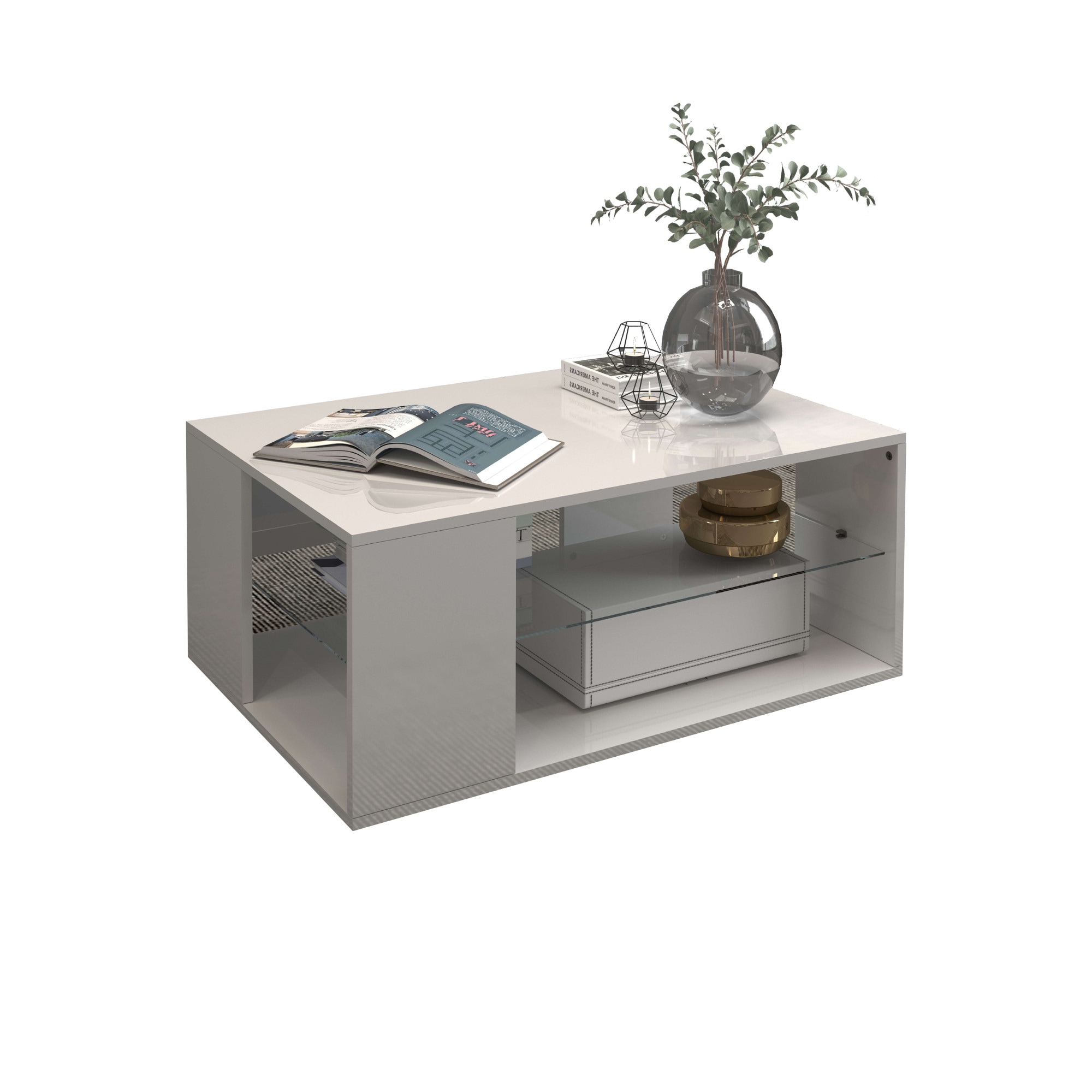 INOSIGN Couchtisch »Egypt Couchtisch,Sofatisch«, (1 St.), Aus glänzend weiss lack. Holz, mit Glasablage,rechteckig,Breite 90 cm