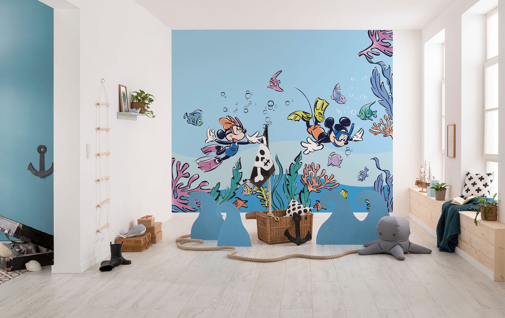 Image of Komar Fototapete "Digitaldruck Vlies - Mickey & Minnie Coral Reef - Grösse 300 x 250 cm" bedruckt glatt Kinderzimmer