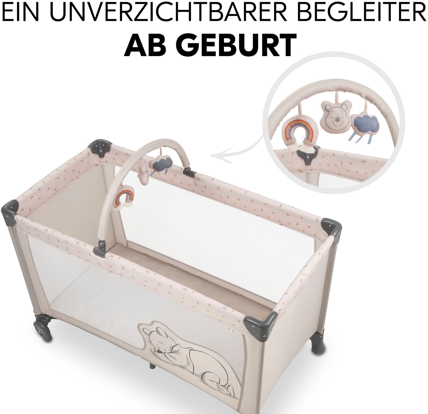 Hauck Lit de voyage pour bébé »Dream N Play Go, Pooh Rainbow, beige« inkl. Transporttasche