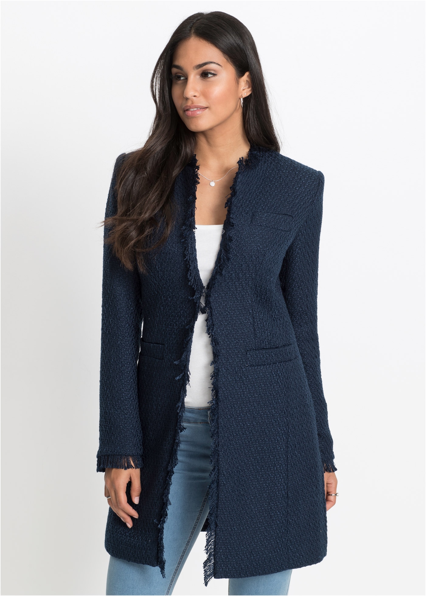 Image of bonprix Longblazer 1 eleganter Bouclé-Look, Regular Fit, mit langem Arm