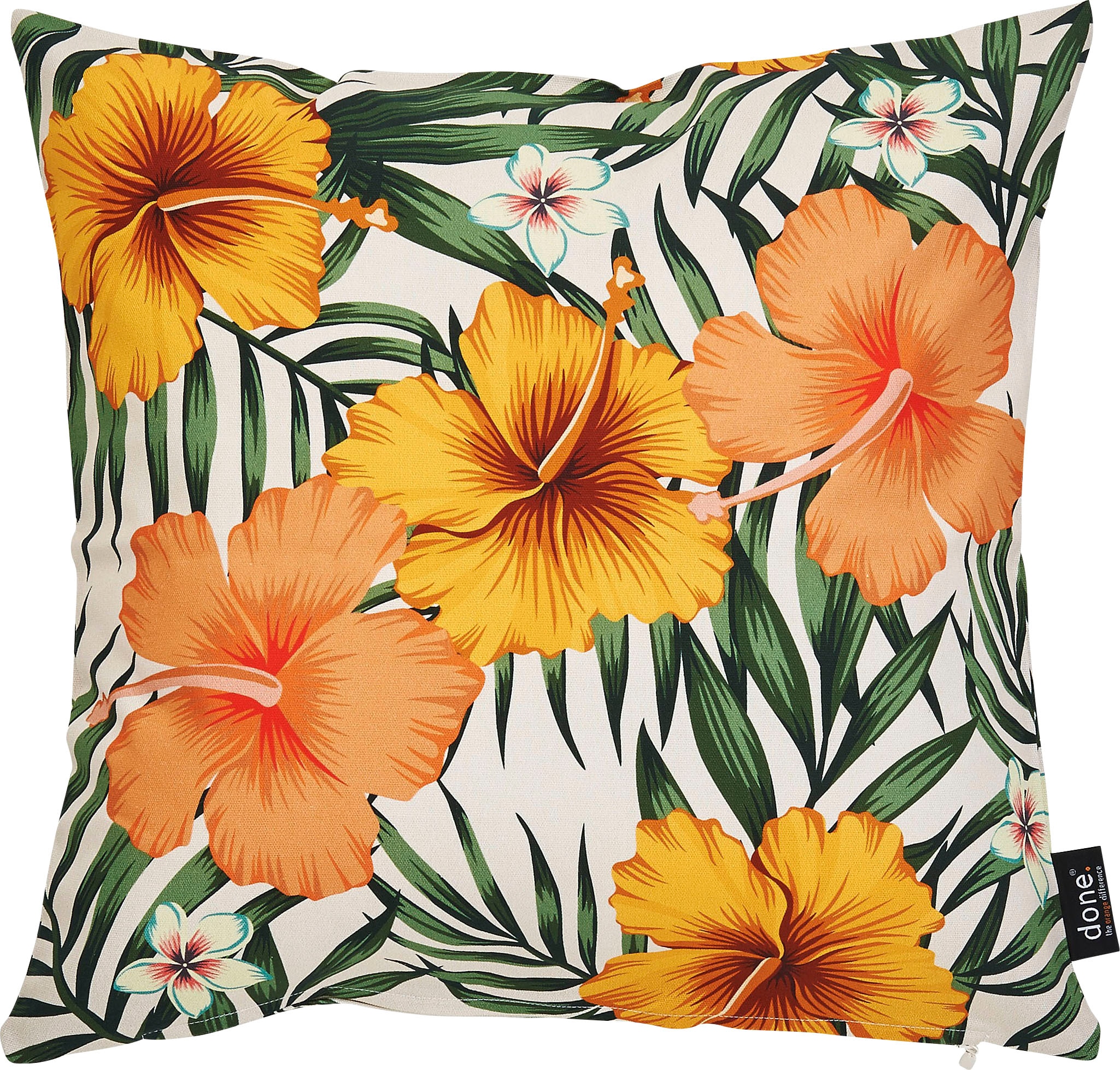 Image of done. Dekokissen "Panama Print Rose Mallow" Beidseitig bedruckte Kissenhüle ohne Füllung, 1 Stück