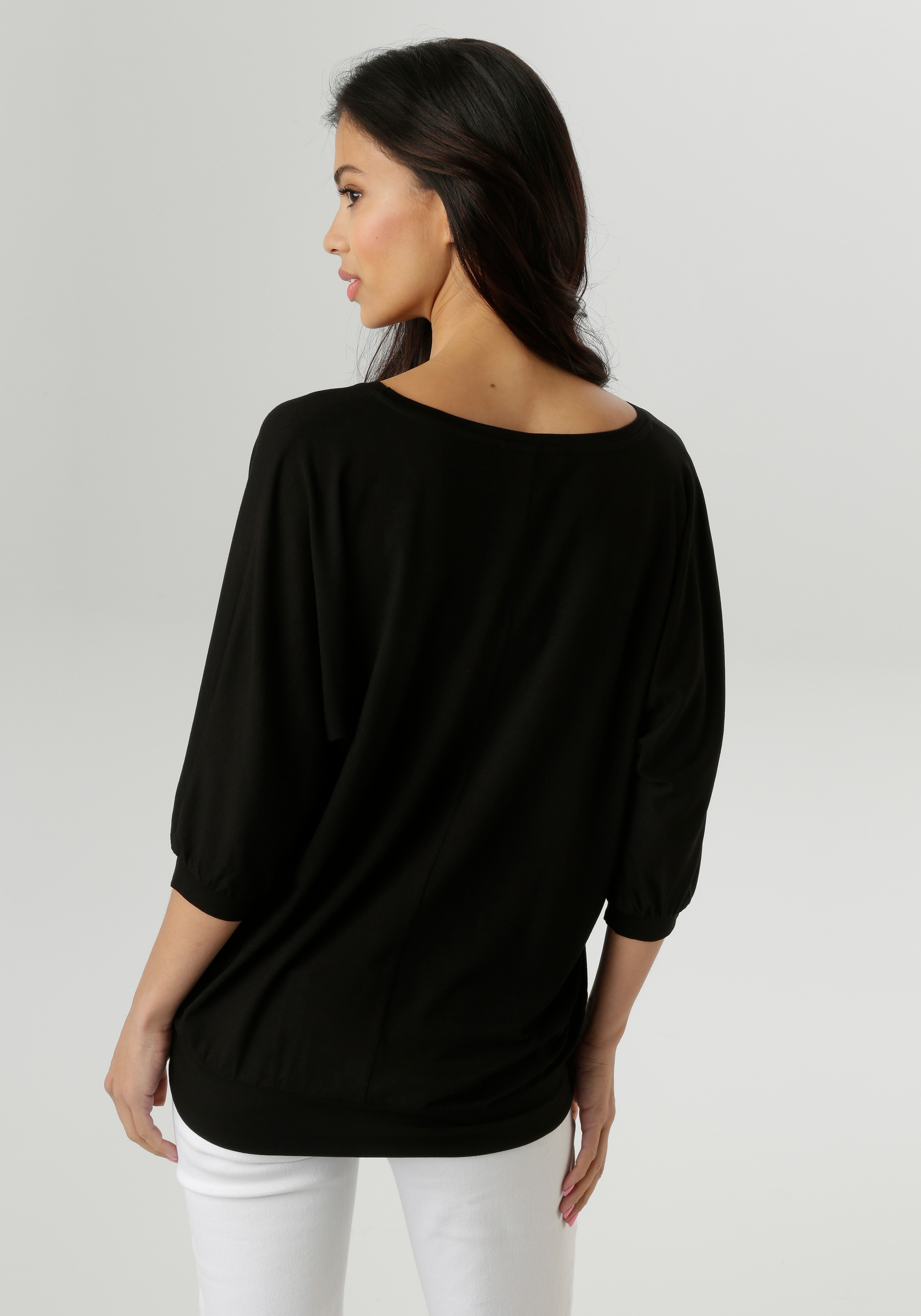 Aniston SELECTED 3/4-Arm-Shirt, mit weissen und goldfarbenfarbigen Statements - NEUE KOLLEKTION