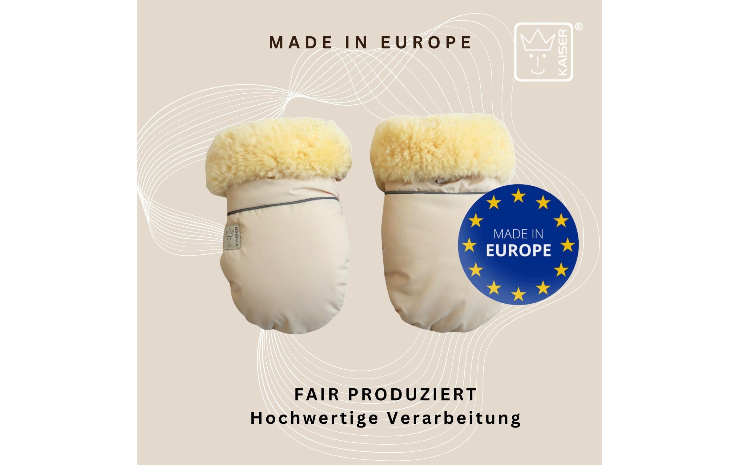 Kaiser Chauffe-mains pour poussette »Reflect Kiwa« Lammfell-Kinderwagenhandschuh