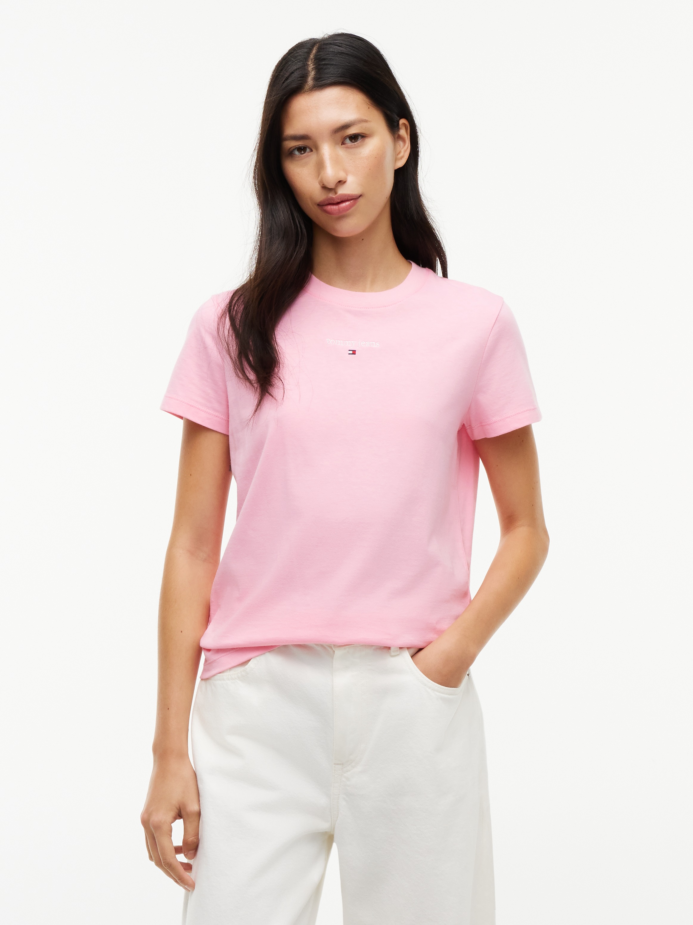 Image of Tommy Jeans Rundhalsshirt "TJW REG CLASSIC LOGO SS TEE" Baumwollmischung