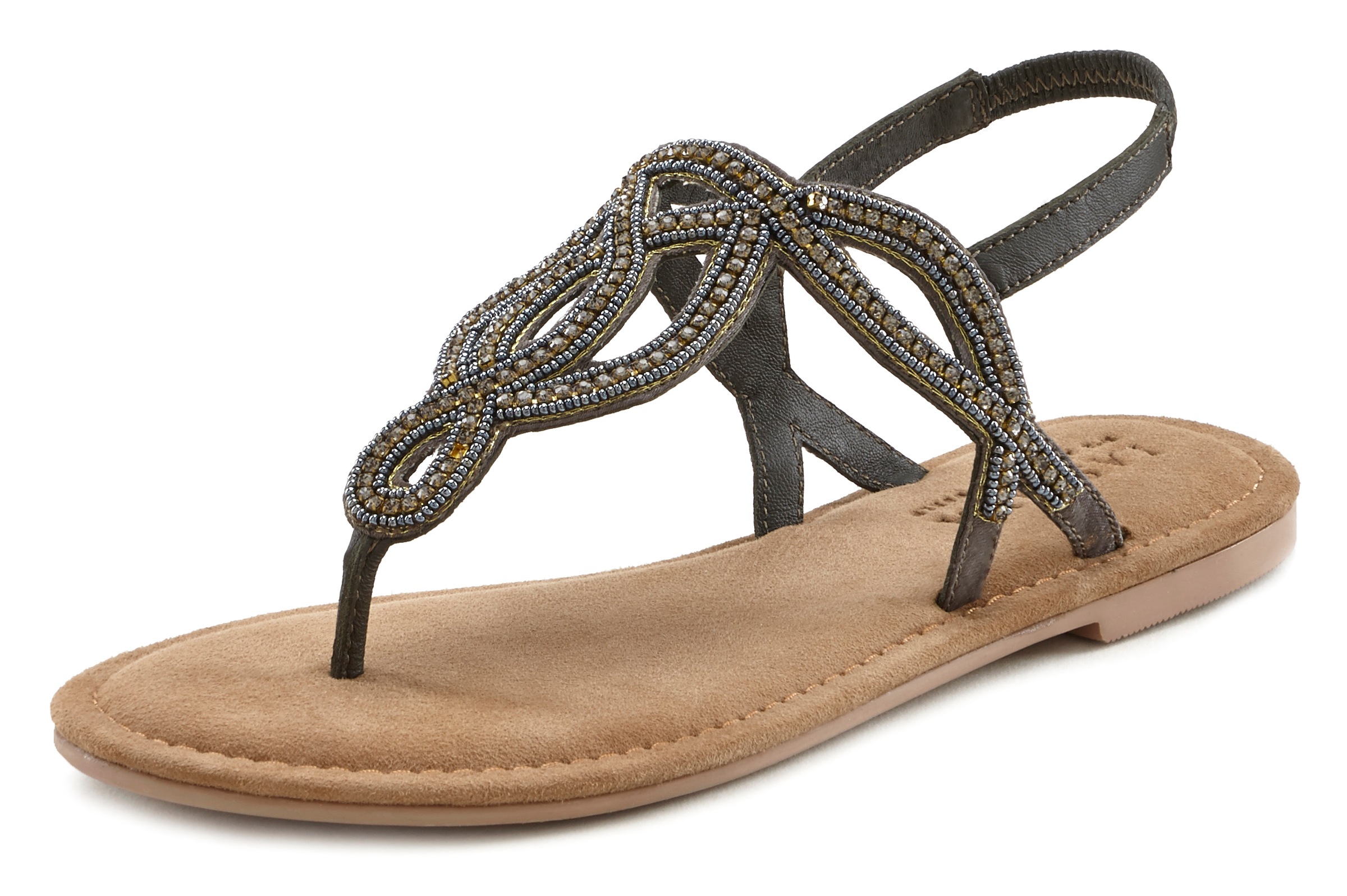 Image of LASCANA Zehensteg-Sandale mit Schmucksteinen und softer Lederinnensohle bei Ackermann Versand Schweiz