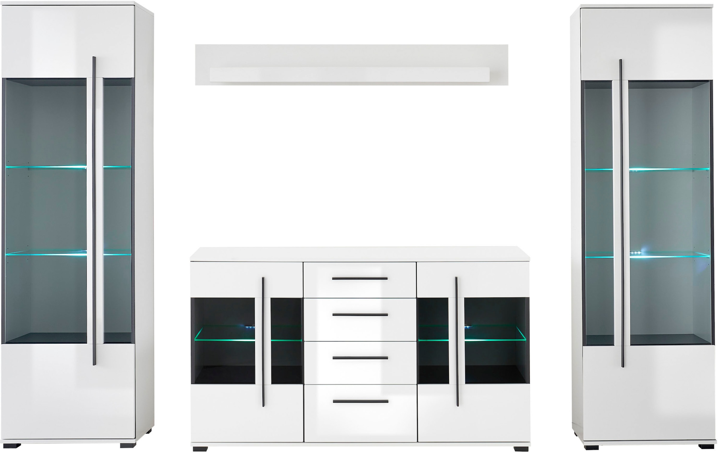 INOSIGN Wohnwand »Cantara, moderne Anbauwand, Wohnzimmer-Set, in Eiche Evoke oder Weiss«, (Set), enthält zwei Vitrinen, ein Sideboard und ein Wandboard