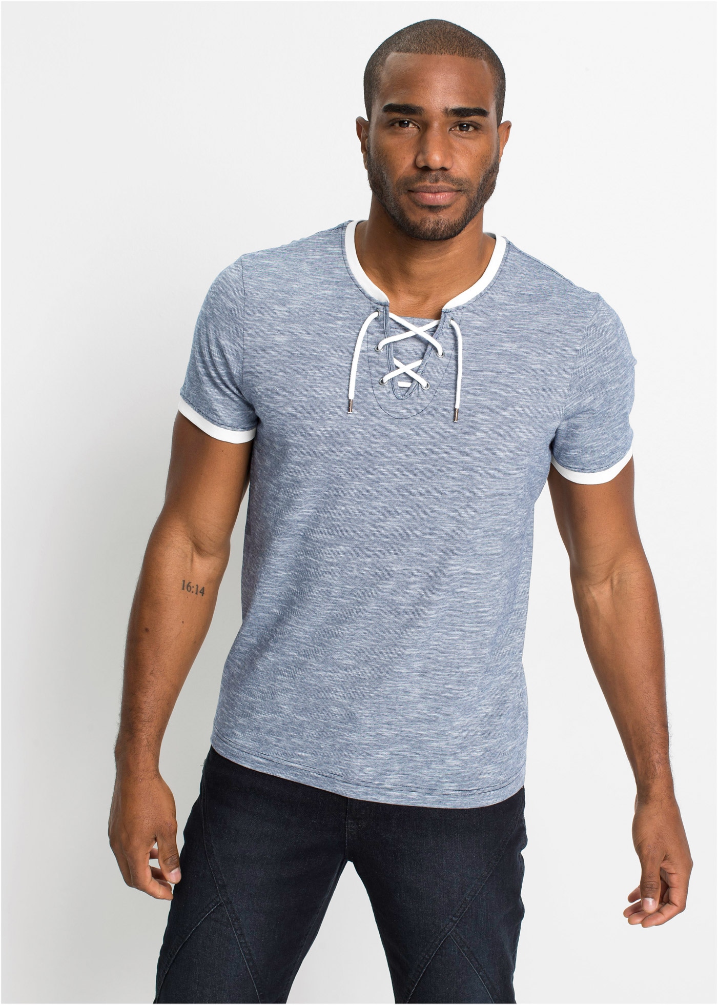 Image of bonprix T-Shirt "T-Shirt mit Schnürung aus Baumwolle" regular fit, Kurzarm-Design, mit Schnürung am Ausschnitt