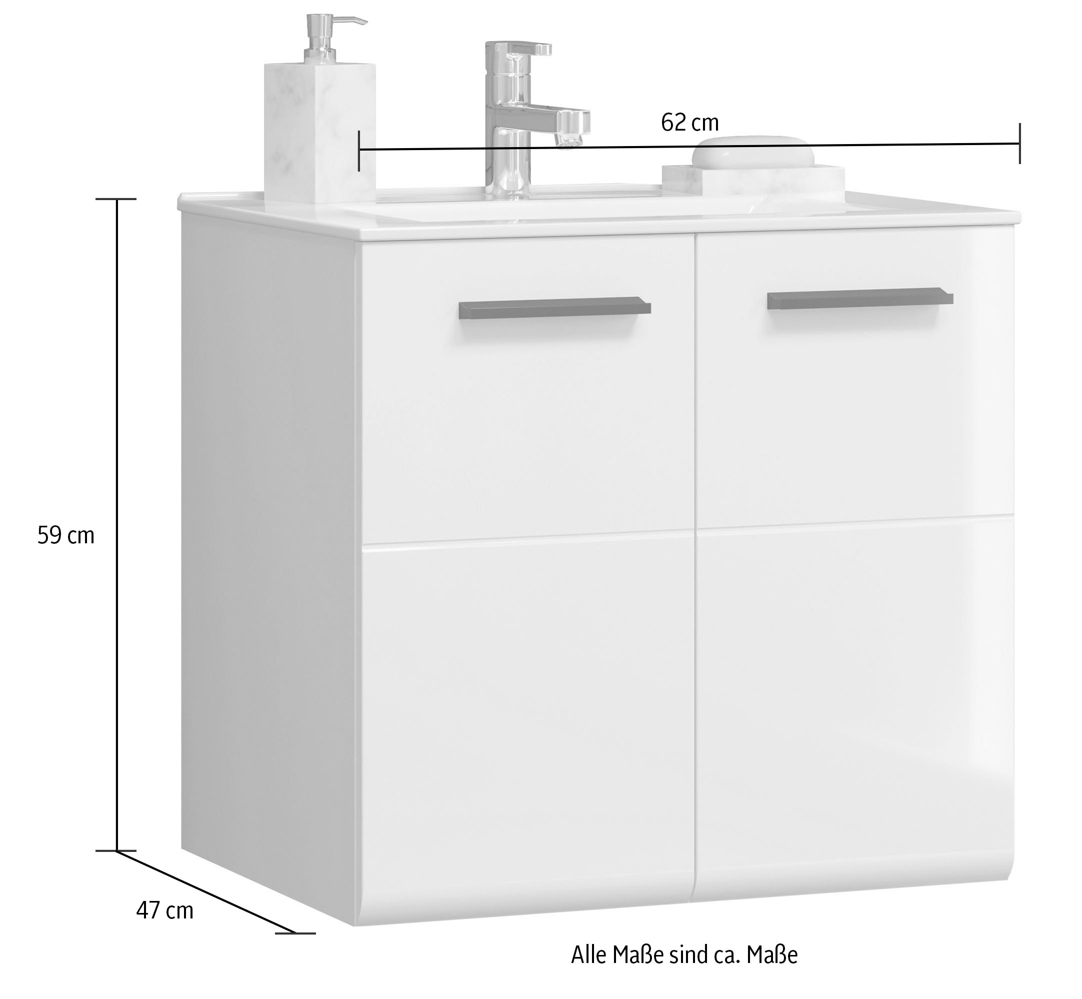 welltime Badmöbel-Set »Ravenna«, (3 St.), Badmöbel hängend Hochschrank, Waschtisch und Spiegelschrank in Weiss