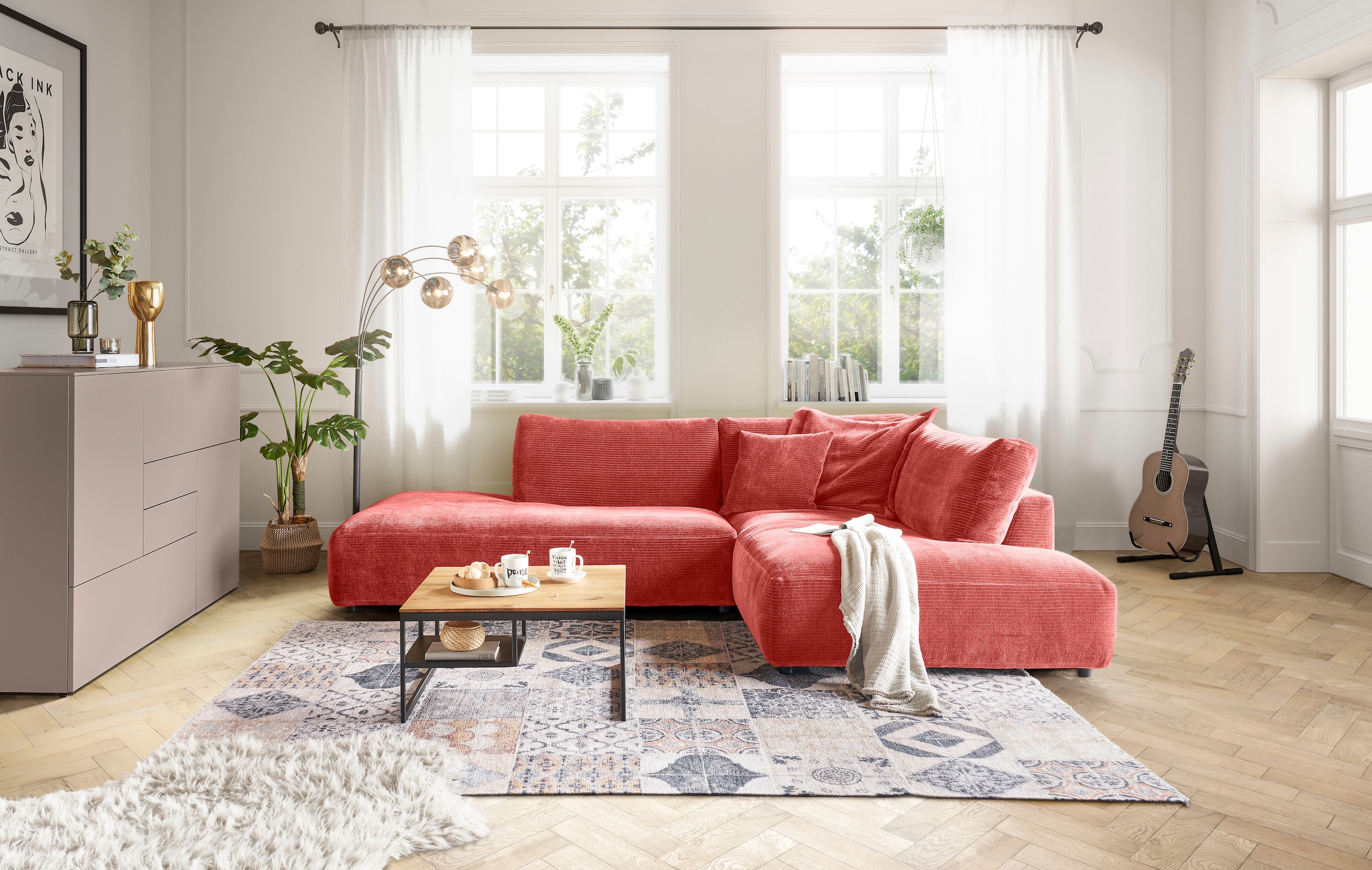 Image of Musterring Ecksofa "Lucia bequem, elegant & zeitlos, elegante Sofa ohne Armlehnen" mit grossem Longchair, verschiedene Farben, B304 x T224 cm