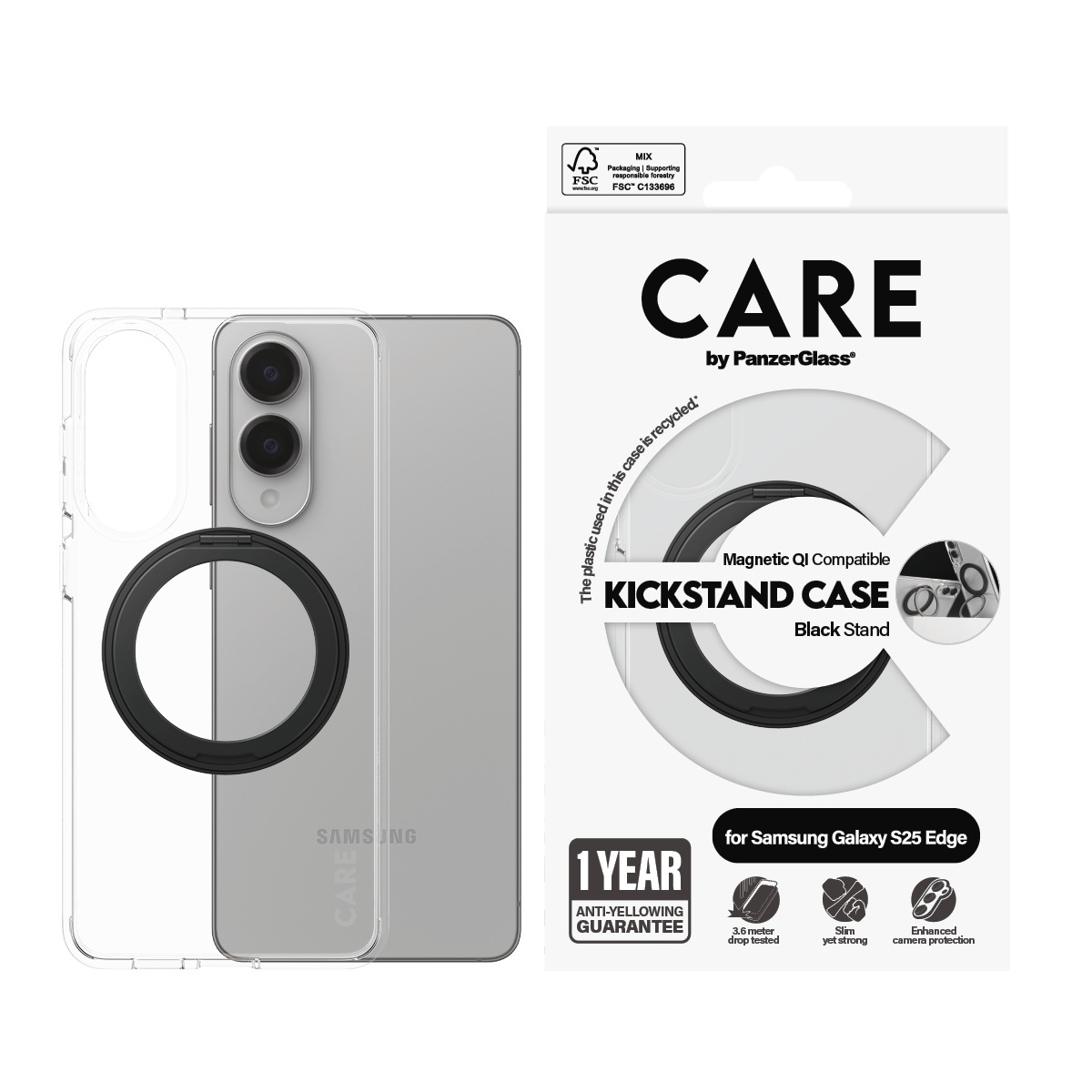 Image of CARE by PanzerGlass Backcover "MagSafe Compatible Kickstand Case für Samsung Galaxy S25 Edge" Samsung Galaxy S25 Edge Backcover, Schutzhülle, Handyschutzhülle, Case, Schutzcase, stossfest