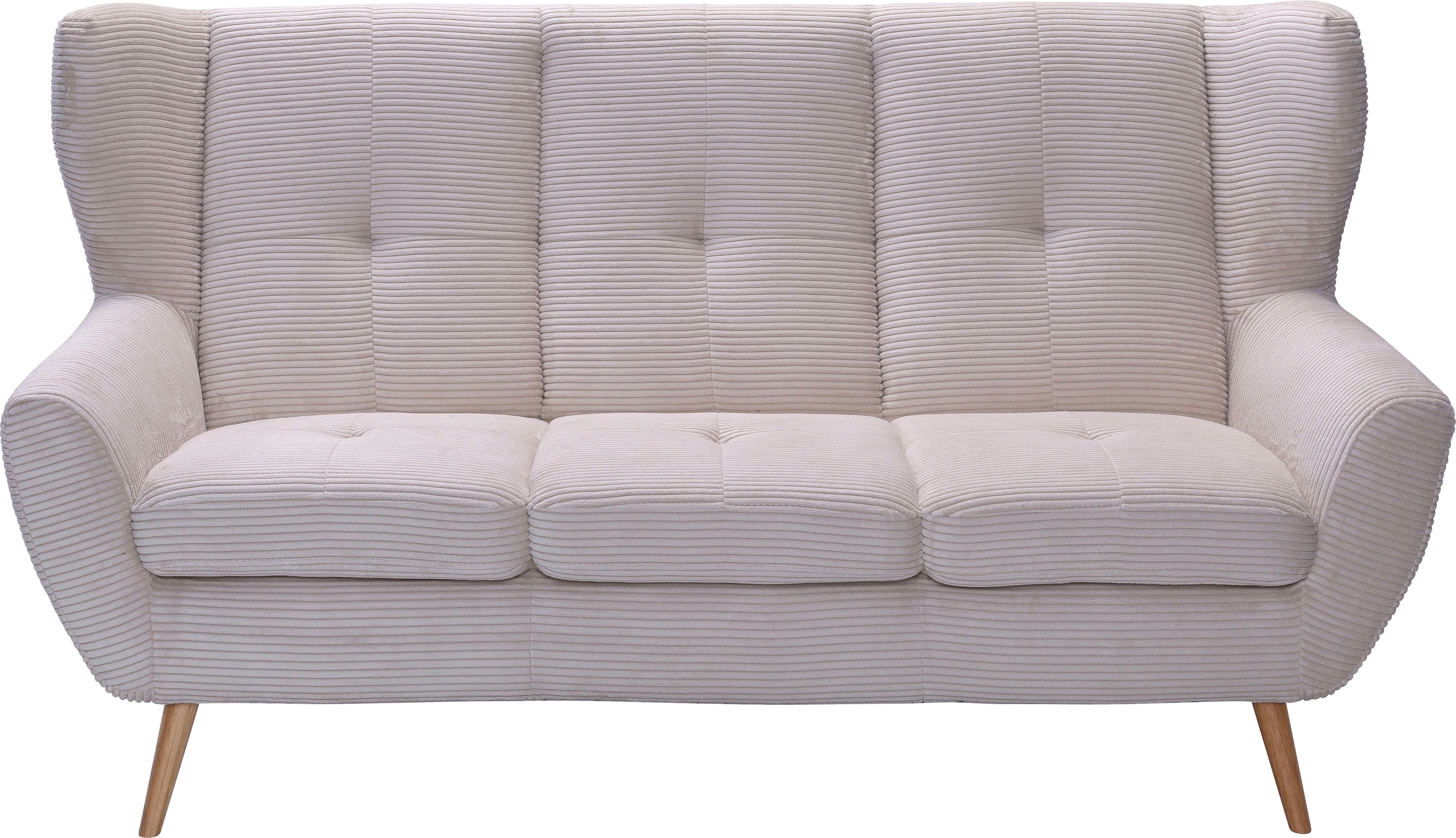 exxpo - sofa fashion 3-Sitzer »ALVESTA, Loungesofa, Küchensofa, hoher Sitzkomfort, Ohrenbackensofa«, gemütliche Rückenlehne, mit Knopfheftung und hohen Holzfüssen, in Cord