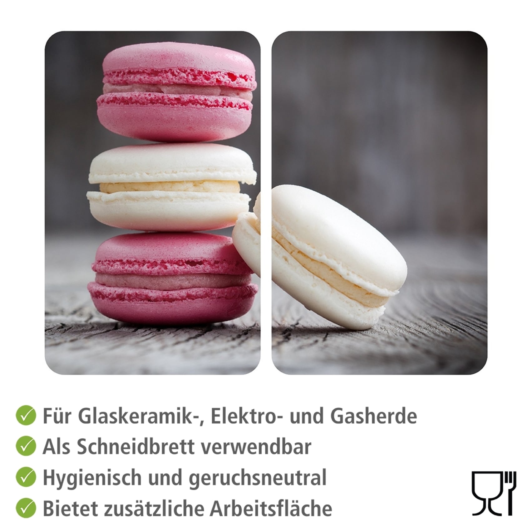 WENKO Herd-Abdeckplatte »Universal Modell Macarons«, (Set, 2 tlg.), Herdabdeckung für alle Herdarten, kratzfest, mit rutschfesten Füssen