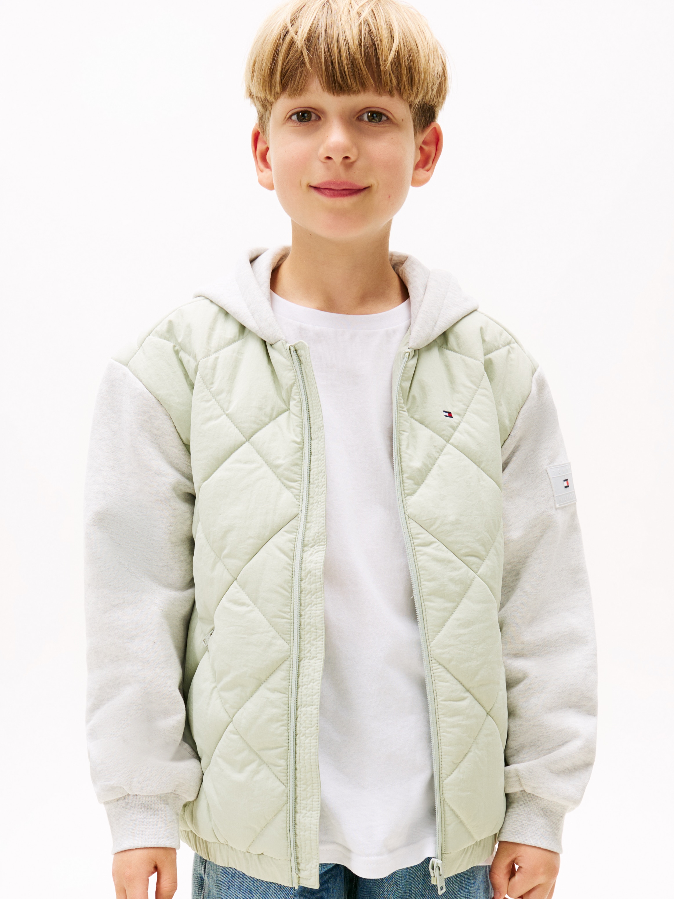 Image of Tommy Hilfiger Steppjacke "MIX MEDIA QUILTED JACKET" mit Kapuze für Kinder bis 16 Jahre, Material-Mix