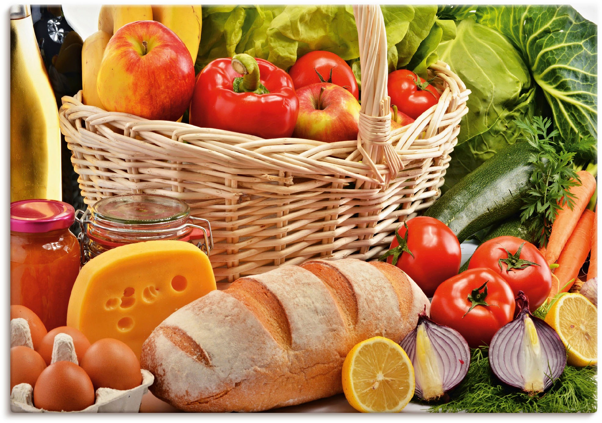 Image of Artland Wandbild »Gesund Leben - Obst und Gemüsekorb«, Lebensmittel, (1 St.), in vielen Grössen & Produktarten - Alubild / Outdoorbild für den Aussenbereich, Leinwandbild, Poster, Wandaufkleber / Wandtattoo auch für Badezimmer geeignet bei Ackermann Versa