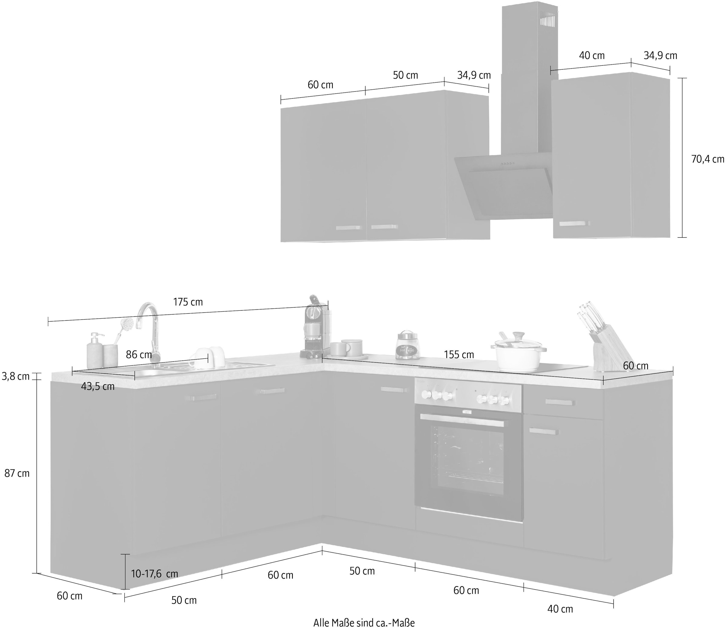 OPTIFIT Winkelküche »Parma«, ohne E-Geräte, Stellbreite 215x175 cm