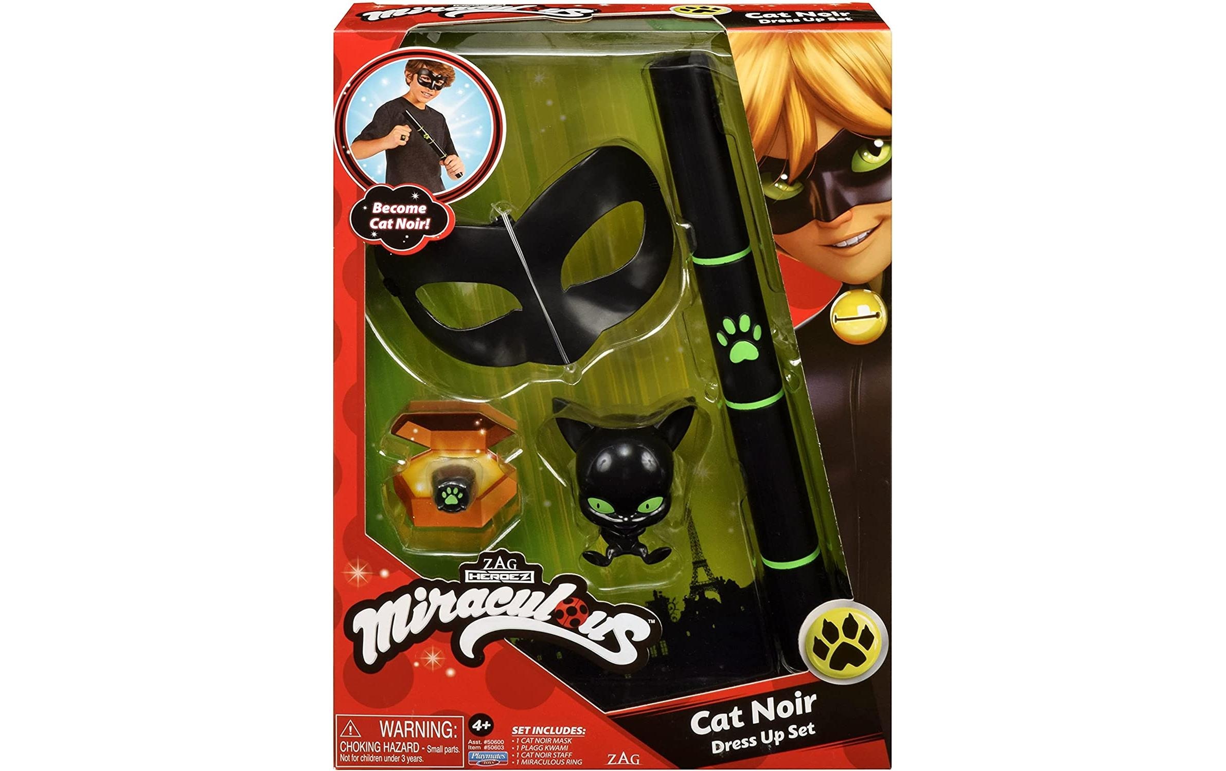 Bandai Verkleidungsmaske »Miraculous – Cat Noir«, (1 Kampfstab-1 Maske-1 Plagg-Kwami-1 Ring)