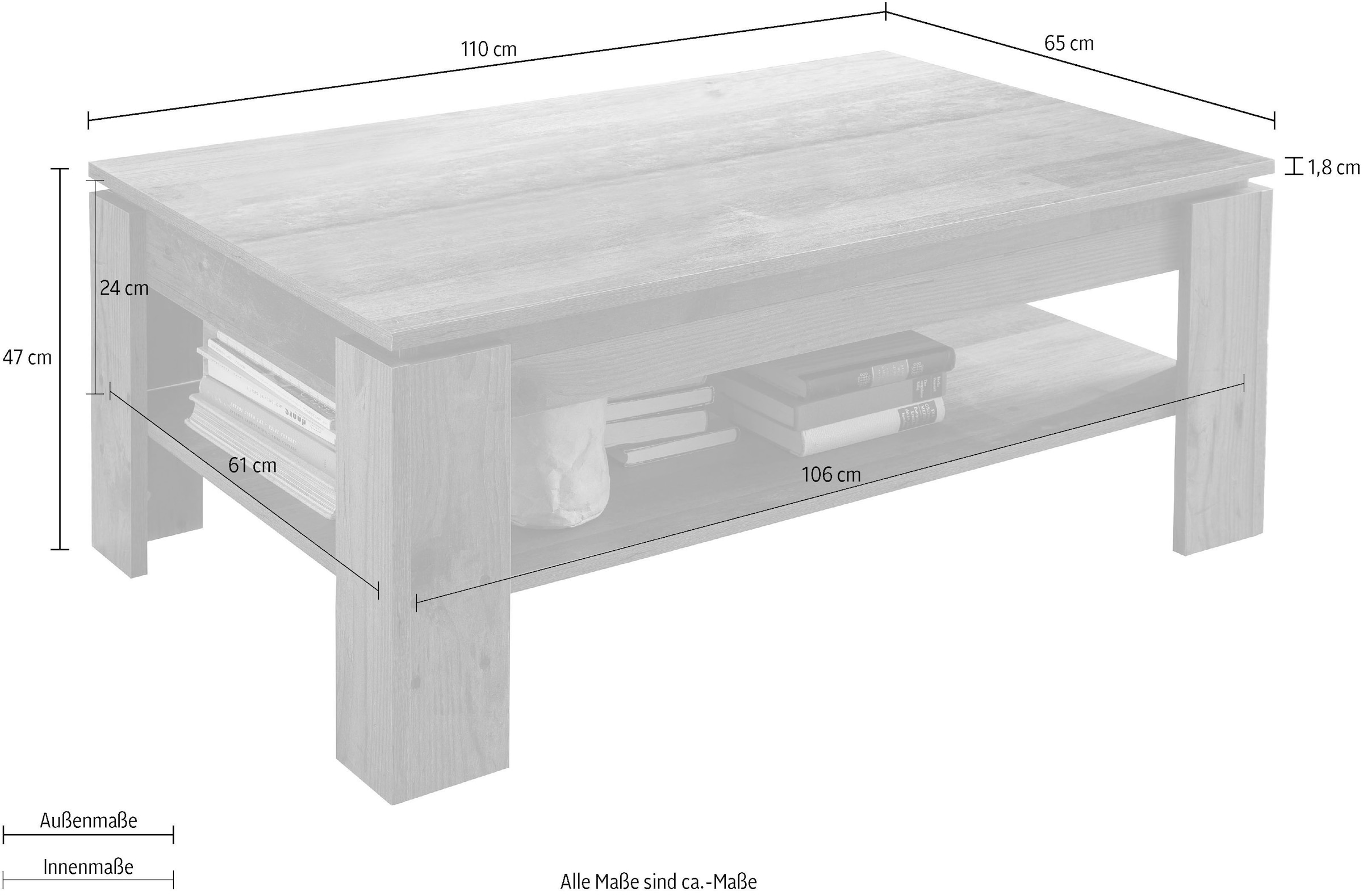 Home affaire Table basse »Tanum« Couchtisch mit 1 offenem Fach - (B/T/H) 110/65/47 cm