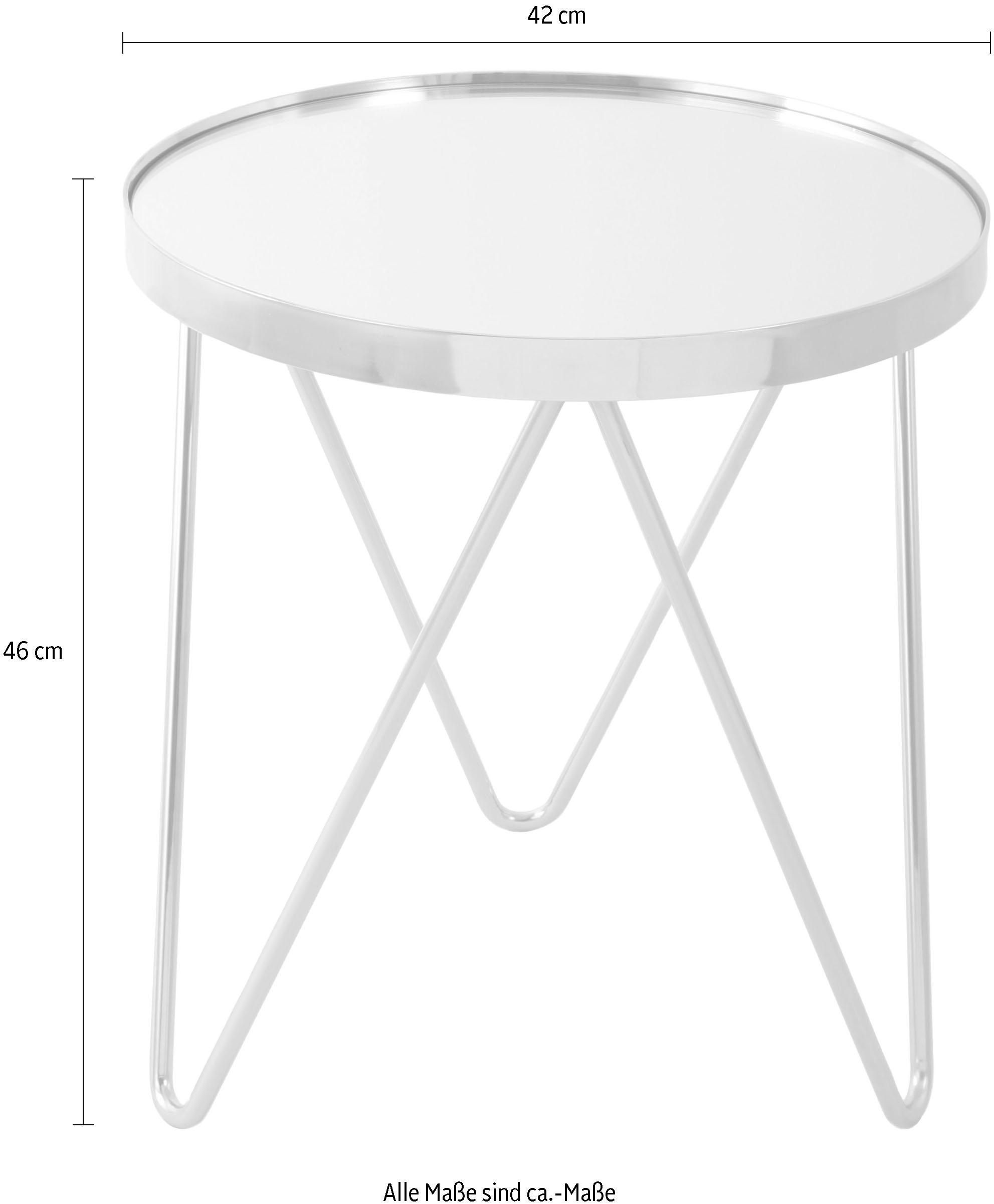 Kayoom Beistelltisch »Bonnie, modernes Gestell in Dreiecksform«, (1 St.), Ablagefläche aus Spiegelglas, modernes Gestell in Dreiecksform