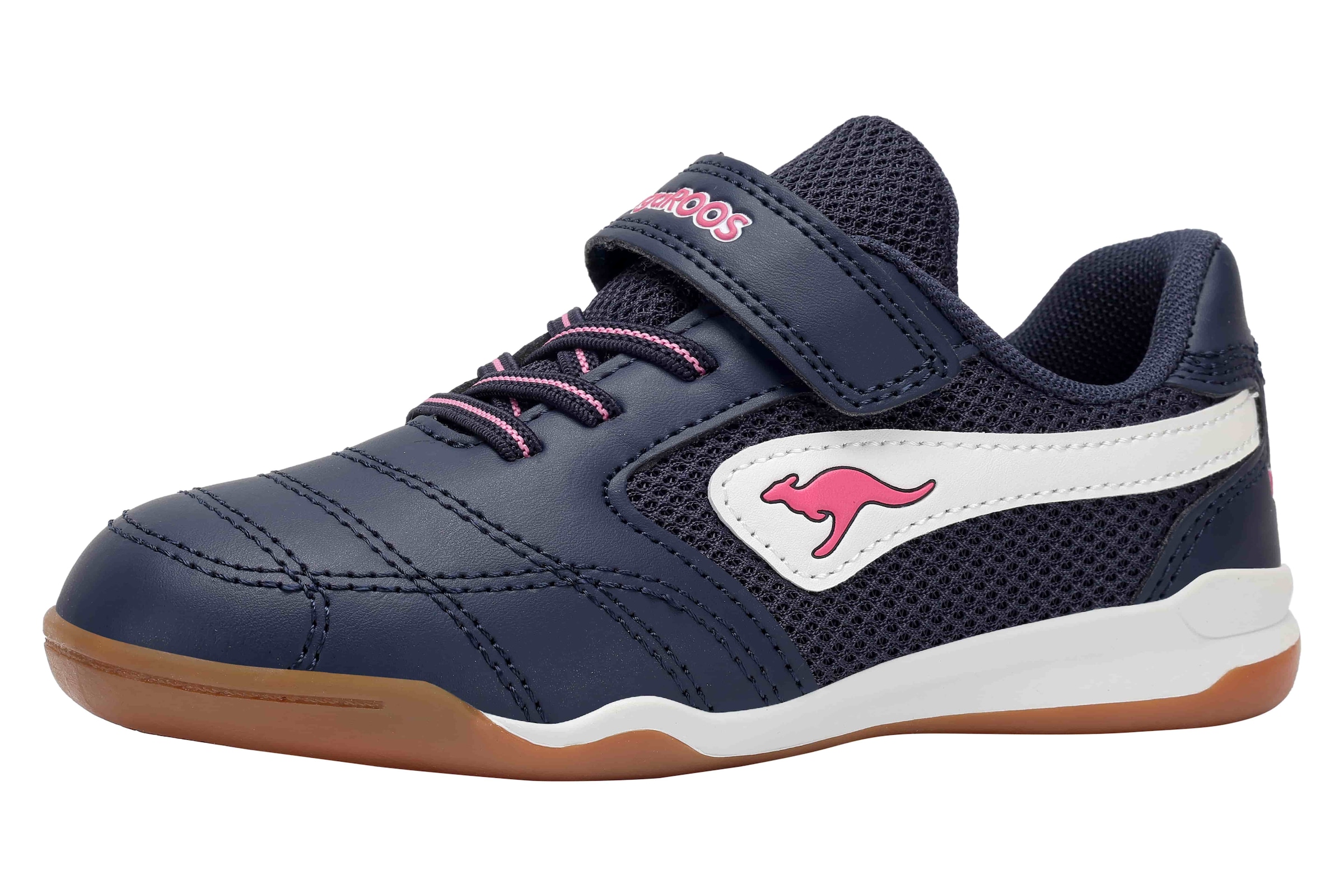 Kangaroos, Unisex, KangaROOS Indoorschuh »K-BRACEYARD EV« Hallenschuh für Kinder und Jugendliche, mit Klettverschluss, dk navy, daisy pink, 36, 