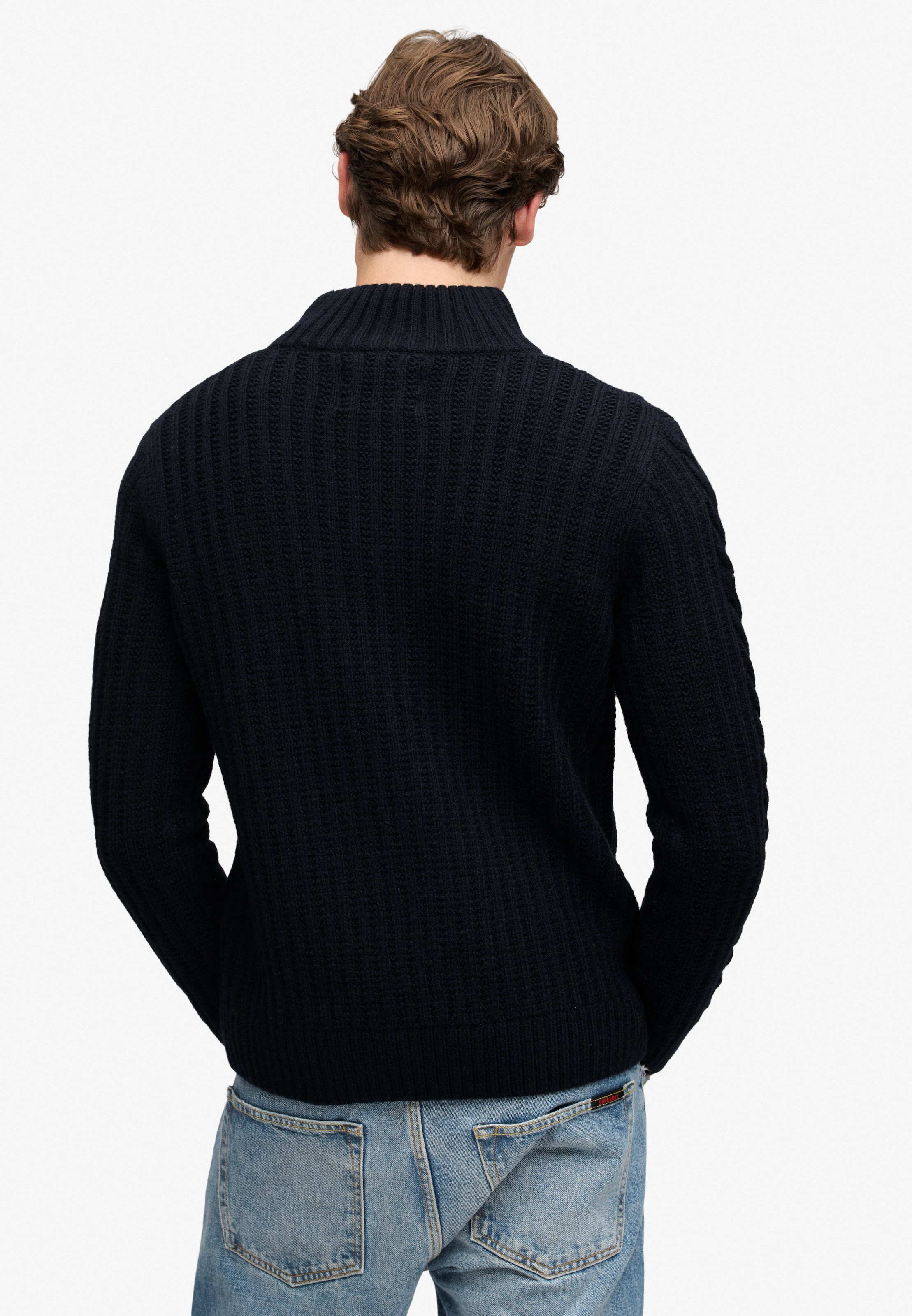 Superdry Pull en tricot »JACOB CABLE HALF ZIP KNIT« Mélange de matières, coupe slim