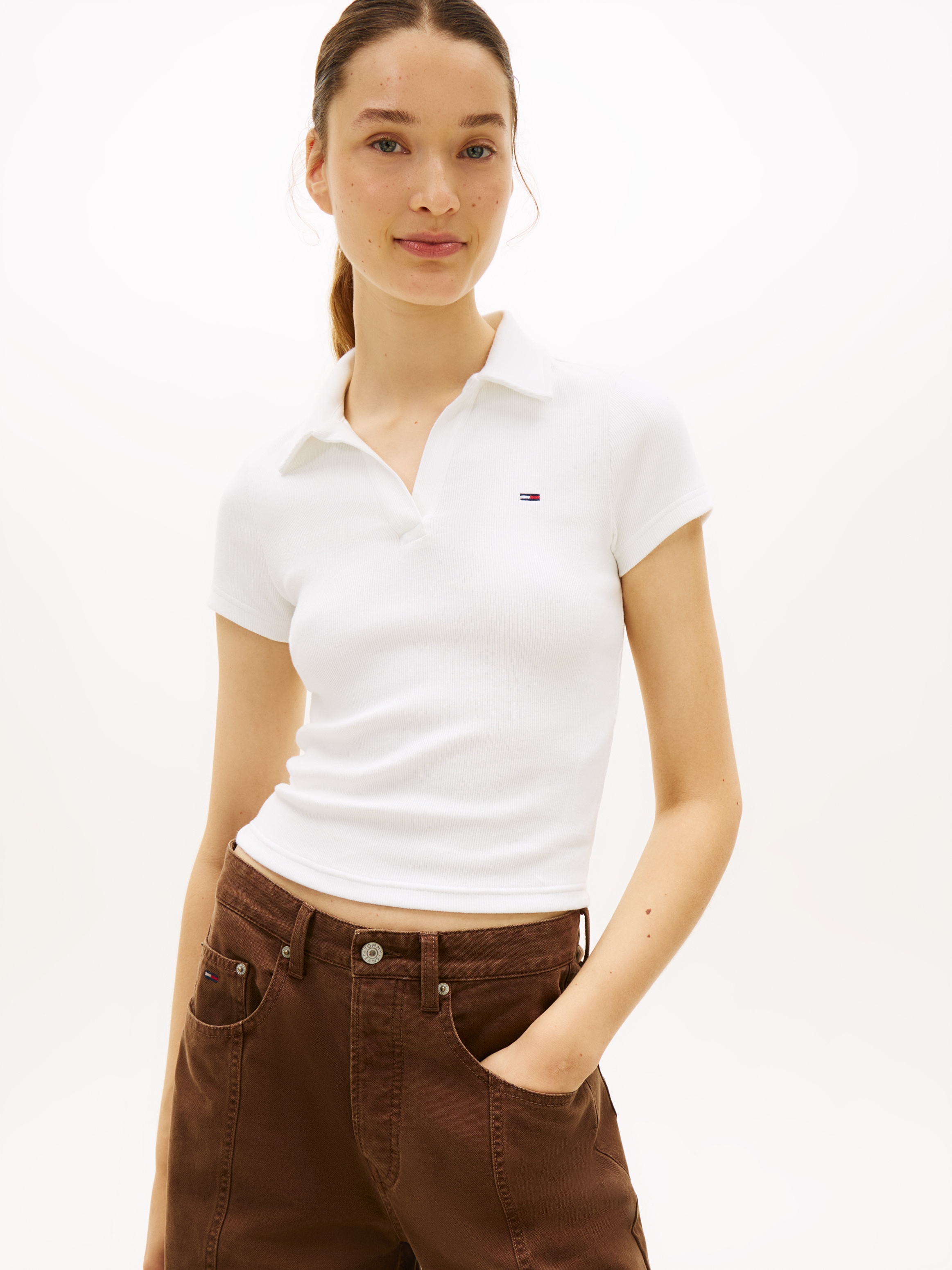 Image of Tommy Jeans Poloshirt "TJW SLIM SH RIB POLO" mit gerippter Struktur