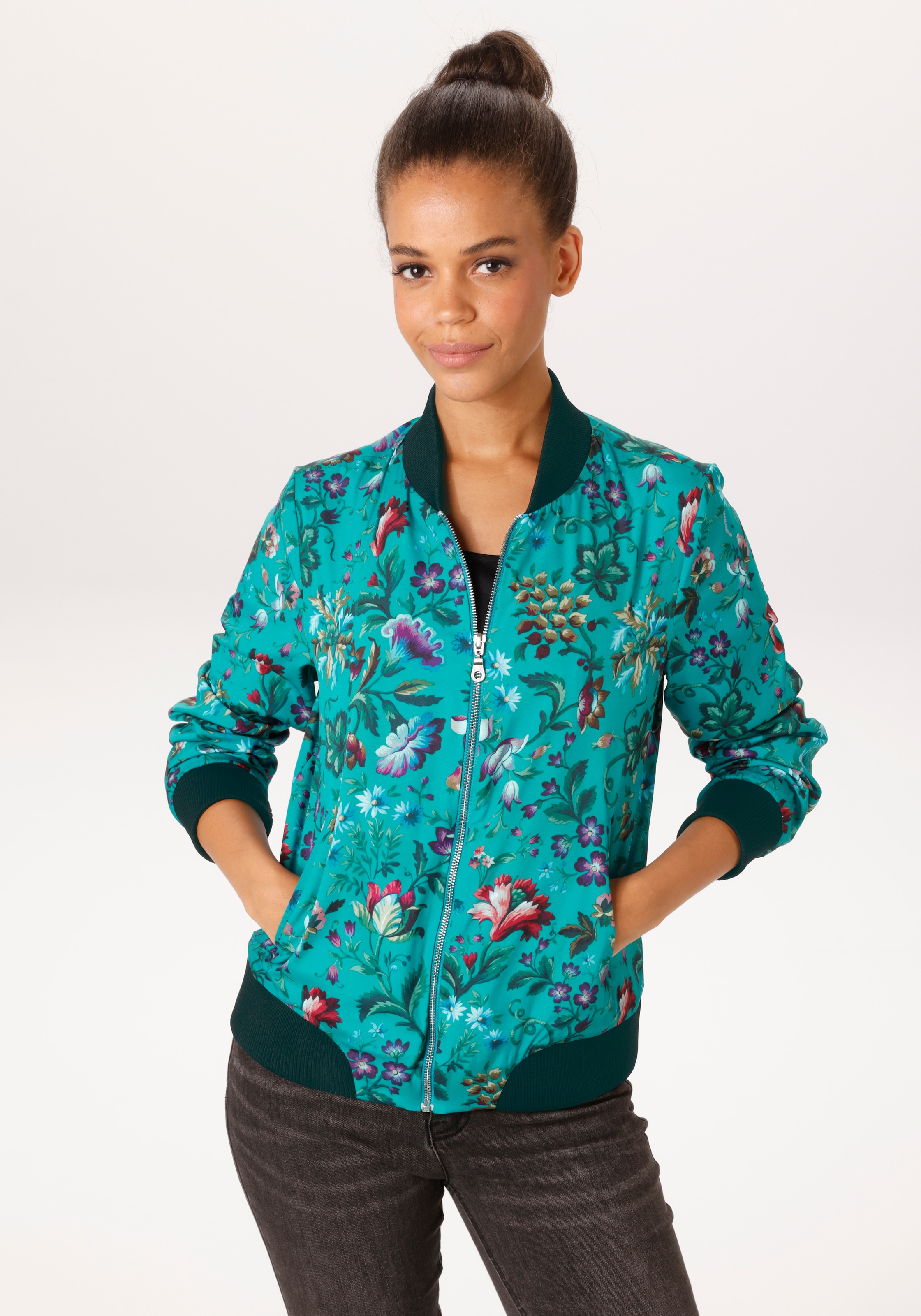 Image of Aniston CASUAL Blouson mir farbharmonischen Blumen bedruckt
