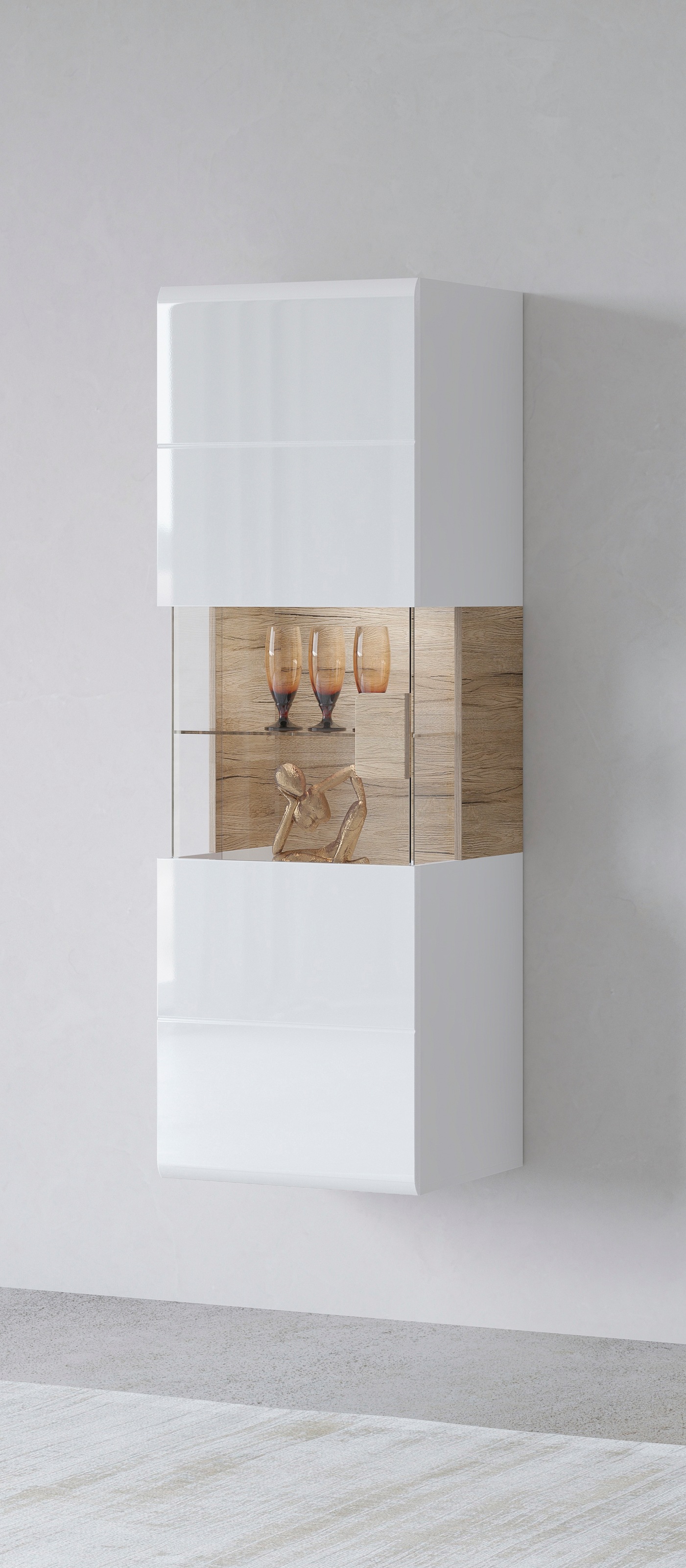 Image of GOODproduct Hängevitrine "Toledo,Höhe 159 cm trendige Glasvitrine mit dekorative MDF-Front" Vitrine mit Glasfront, ohne Beleuchtung, viel Stauraum, hochglanz