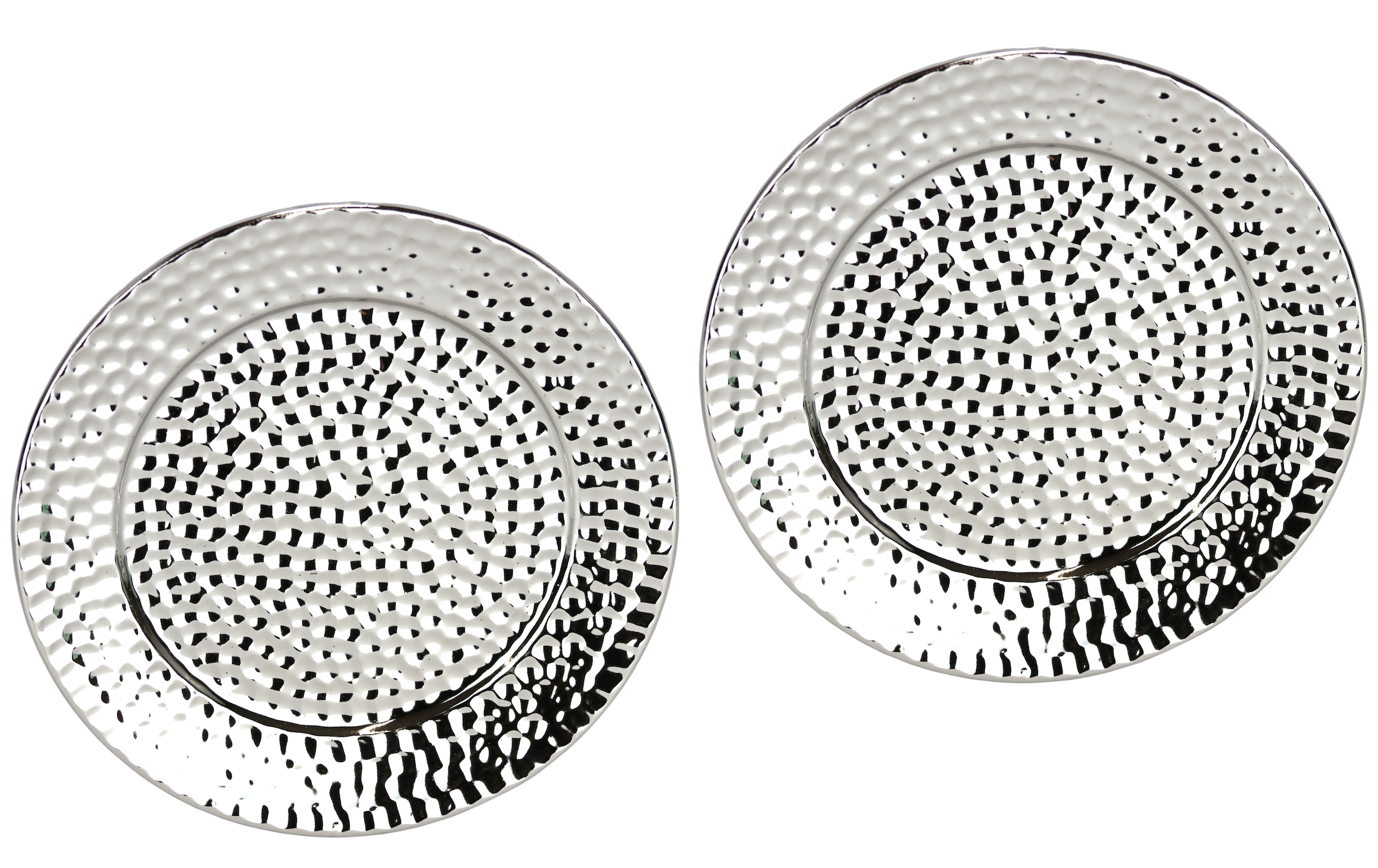 I.GE.A. Dekotablett »Keramik-Schale rund«, (2 St.), 2er Set Dekoschale silberfarben Tablett Weihnachtsdeko Deko Advents-Tablett