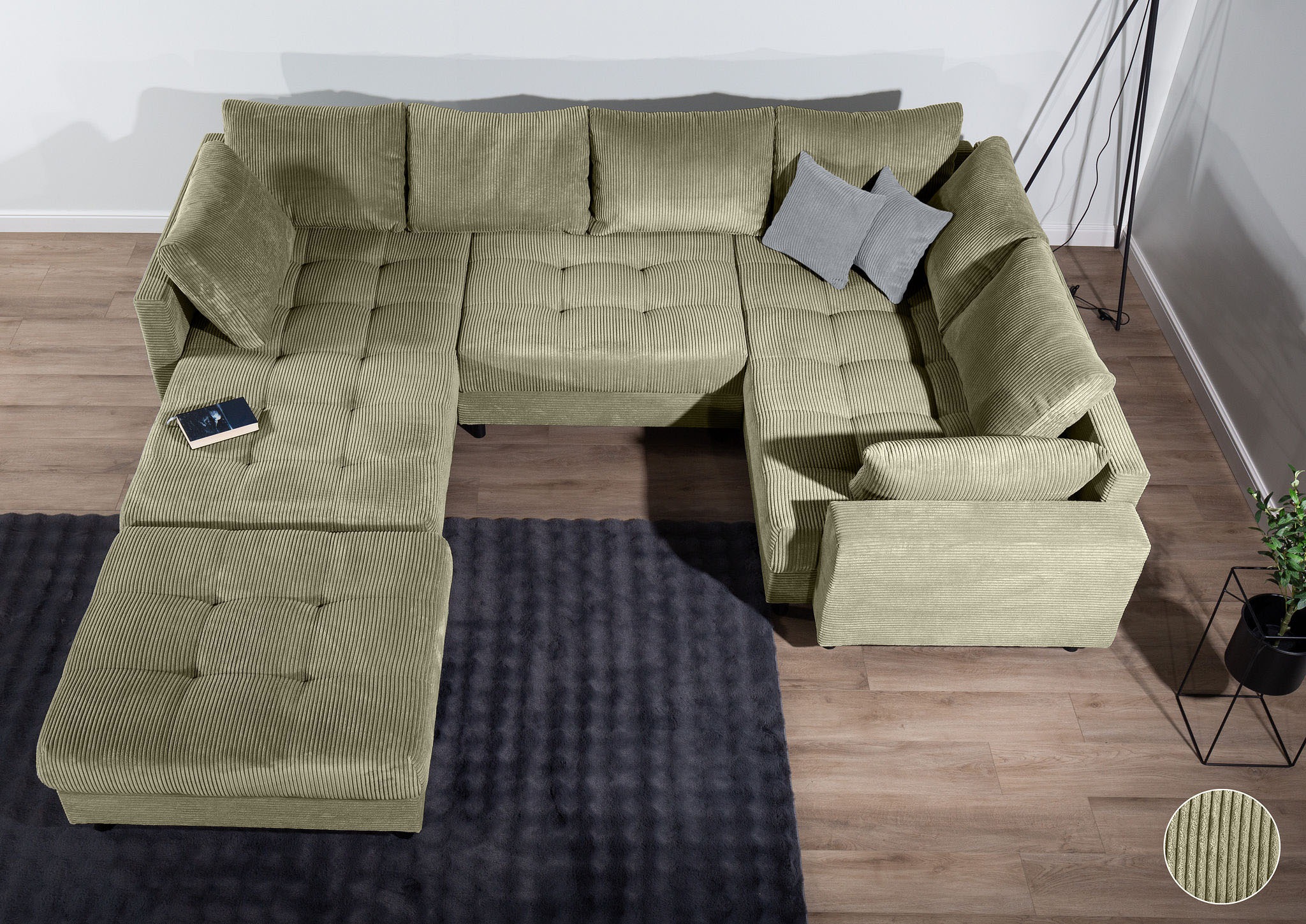 Home affaire Wohnlandschaft »Toni U-Form mit Armlehne«, inkl. Hocker und Zierkissen in abgesetzter Farbe, mit Bonnelfederkern