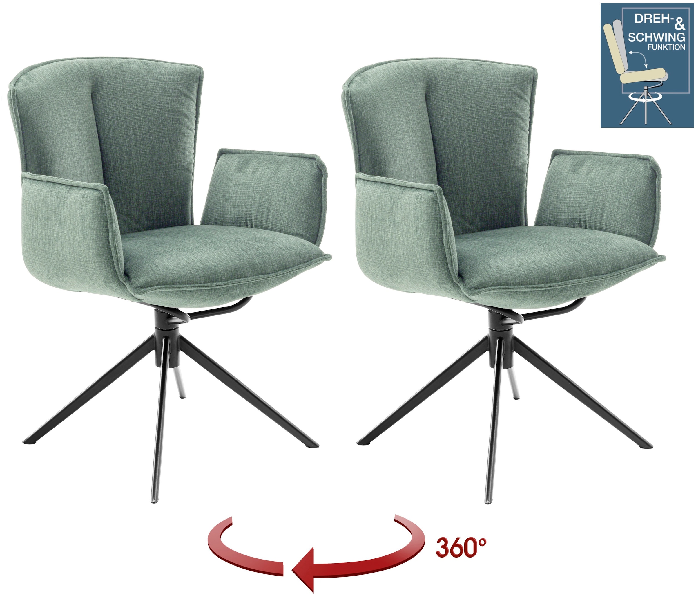 MCA furniture 4-Fussstuhl »NALON Esszimmerstuhl (2er Set) - Stuhl«, (Set), 2 St., Veloursstoff, 360° drehbar, Schwingfunktion, Metall, Veloursoptik, belastbar 120 kg
