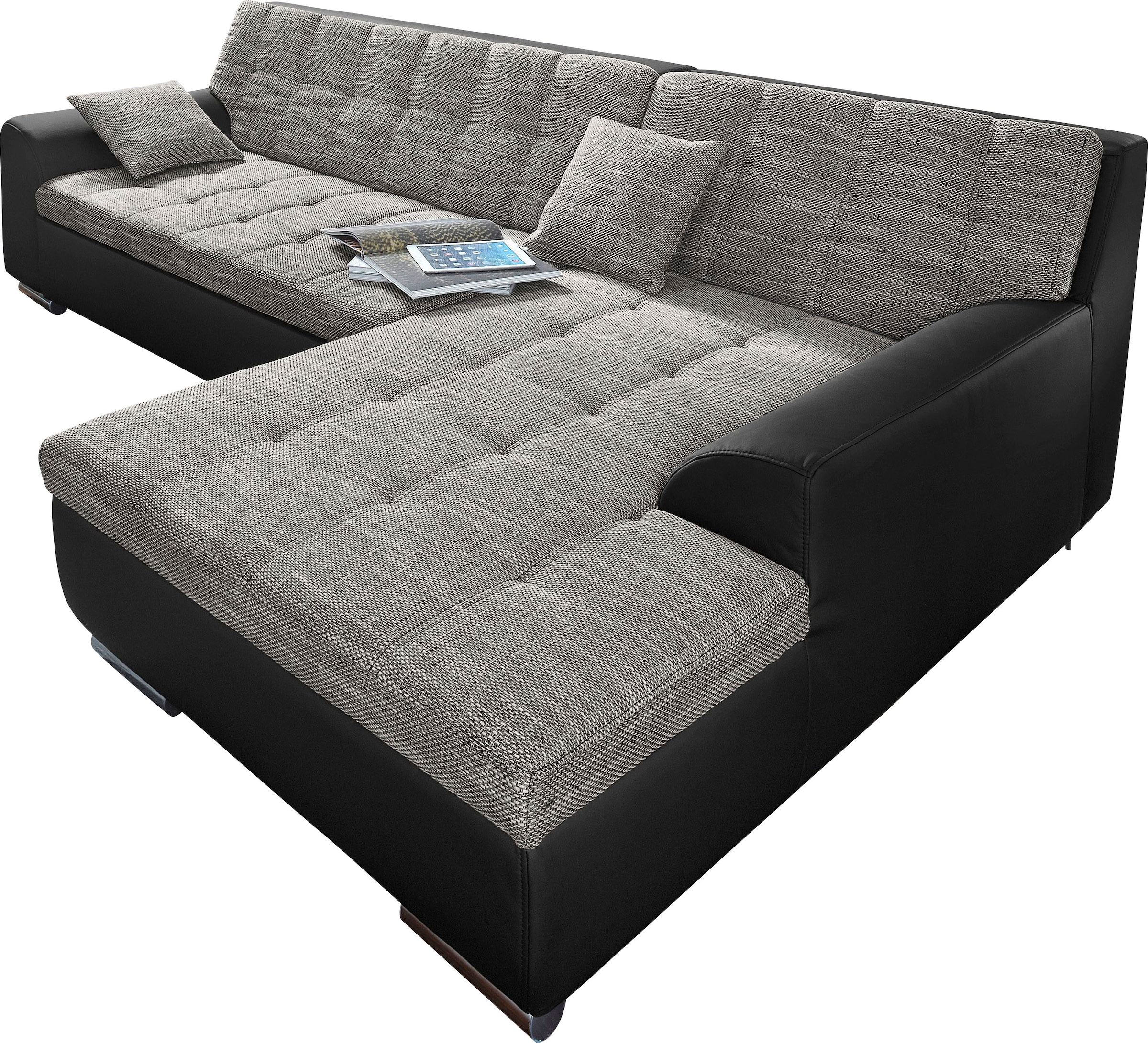 DOMO collection Ecksofa »Treviso viele Bezüge, auch in Cord, L-Form, B/T/H: 267/80/83 cm« wahlw. mit Bettfunktion, inkl. Zierkissen, Unser Dauertiefpreis