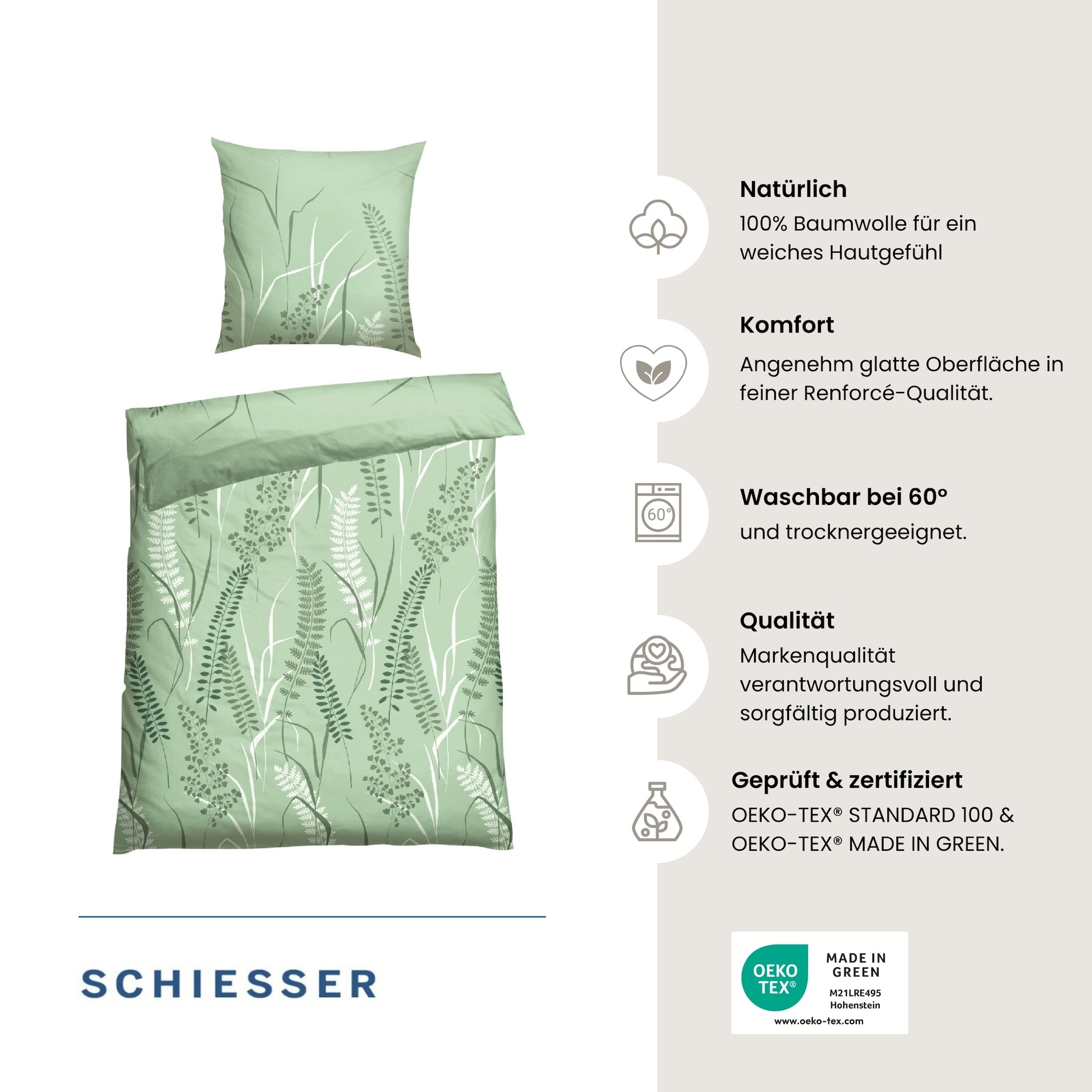Schiesser Linge de lit »Annic aus weicher Baumwolle in floralem Dessin« 2 cuis MADE IN GREEN by OEKO-TEX®