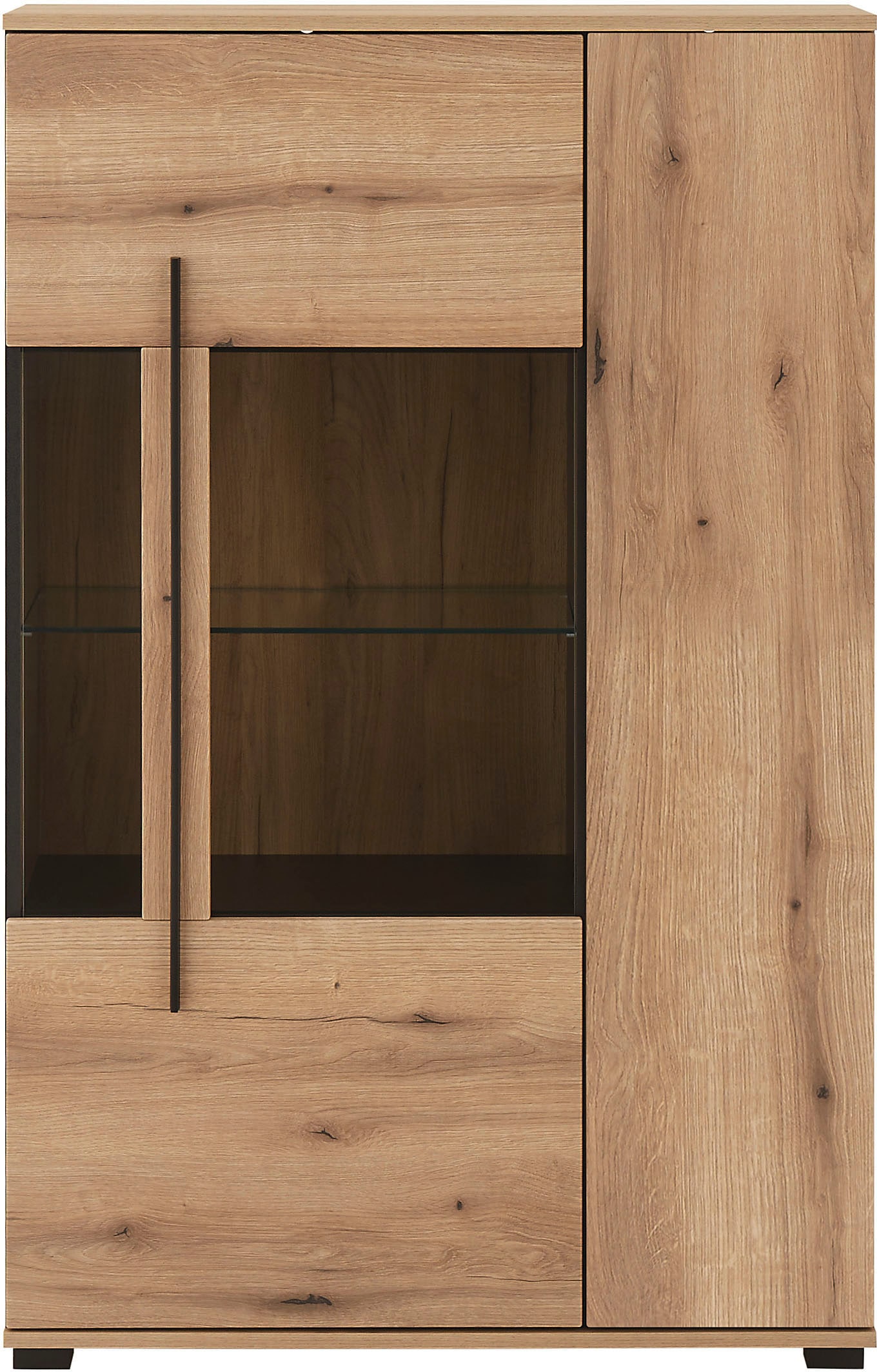 INOSIGN Vitrine »Cantara, Vitrinenschrank in Eiche Evoke oder weiss, Standvitrine«, schwarzer Stangengriff, ausreichend Stauraum, vielseitig einsetzbar