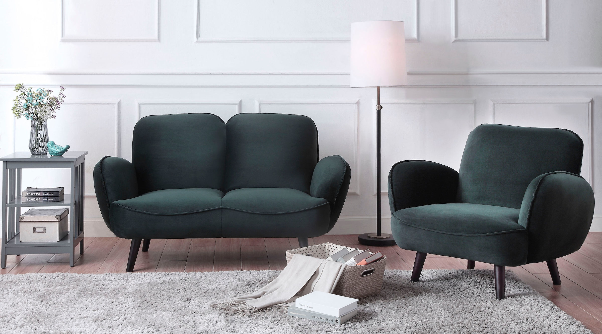 ATLANTIC home collection Sessel »Ben« mit Wellenunterfederung, Massivholzfüsse, frei im Raum stellbar