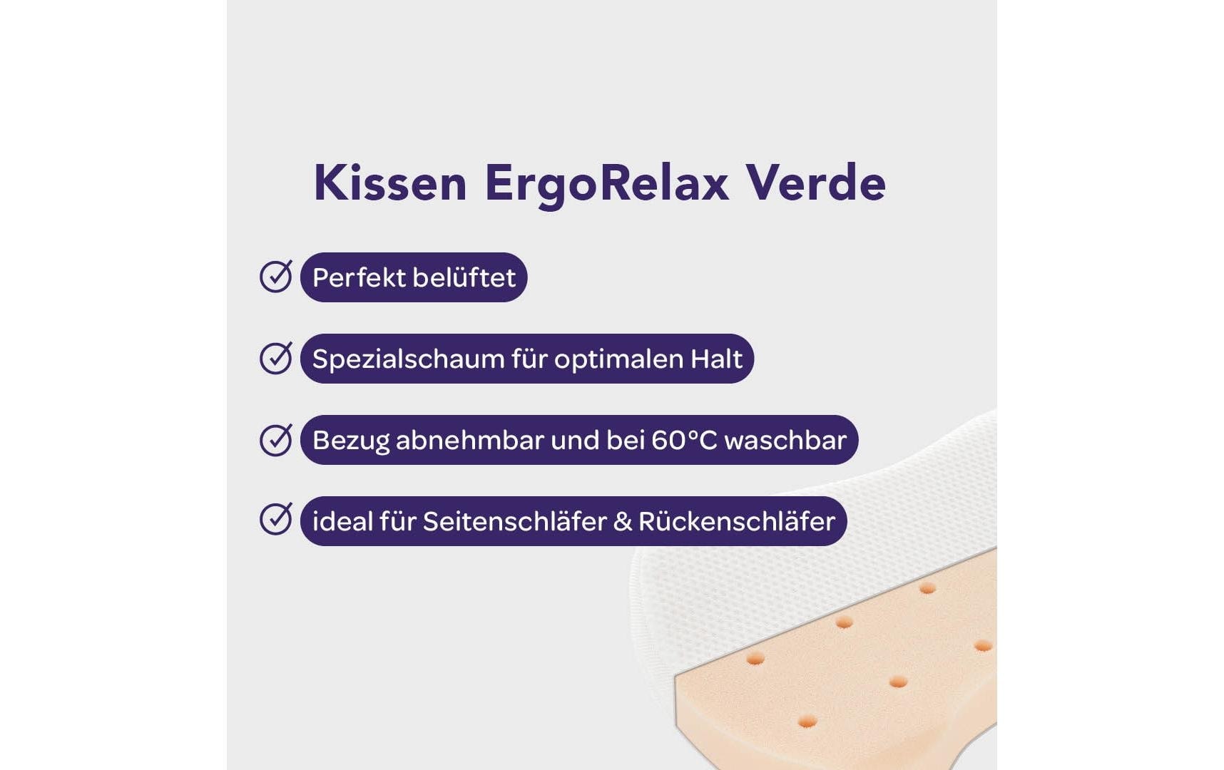 Träumeland Nackenkissen »ErgoRelax, Verde, Standard, 40 x 60 x 11,5 cm« Ergonomisches Kopfkissen mit Spezialschaum