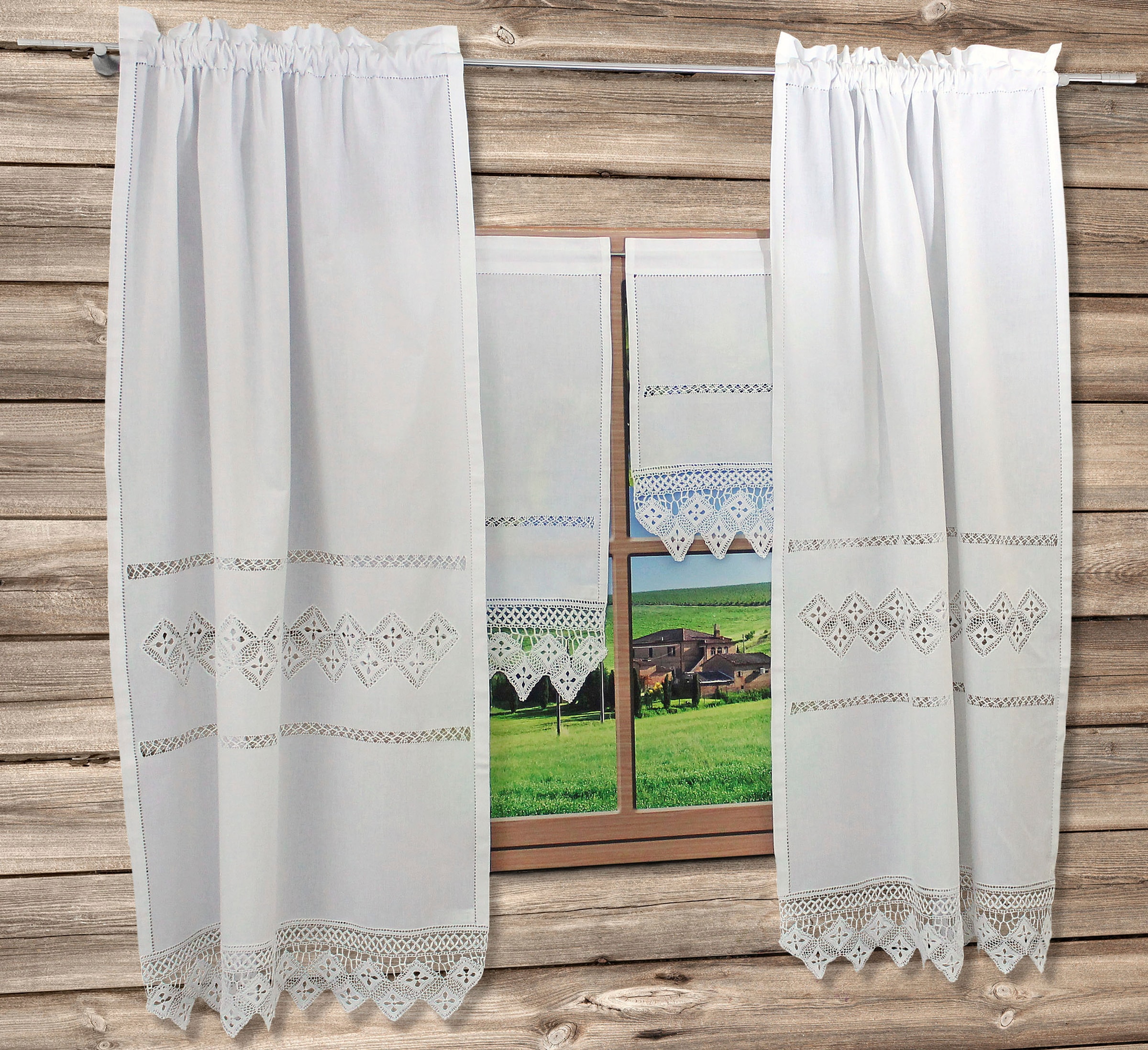 HOSSNER - ART OF HOME DECO Gardine »BALDO« Stangendurchzug 1 Stk. tlg. Häkelspitze - ECHTE Handarbeit