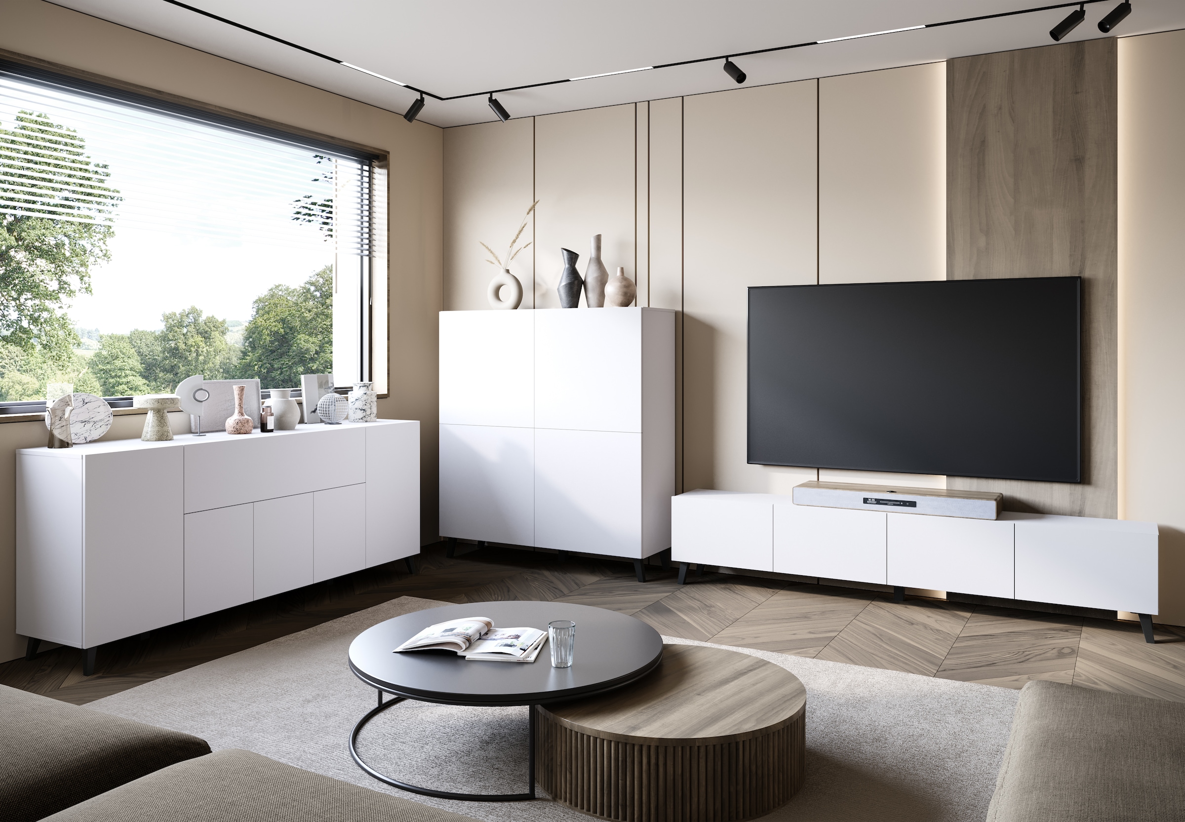 Home affaire Table basse »LOWBOARD PHUKET II,  TV-Kommode Breite 190cm« 1 cuis tlg. design moderne sans poignée avec 4 rabats en couleurs élégantes et mates