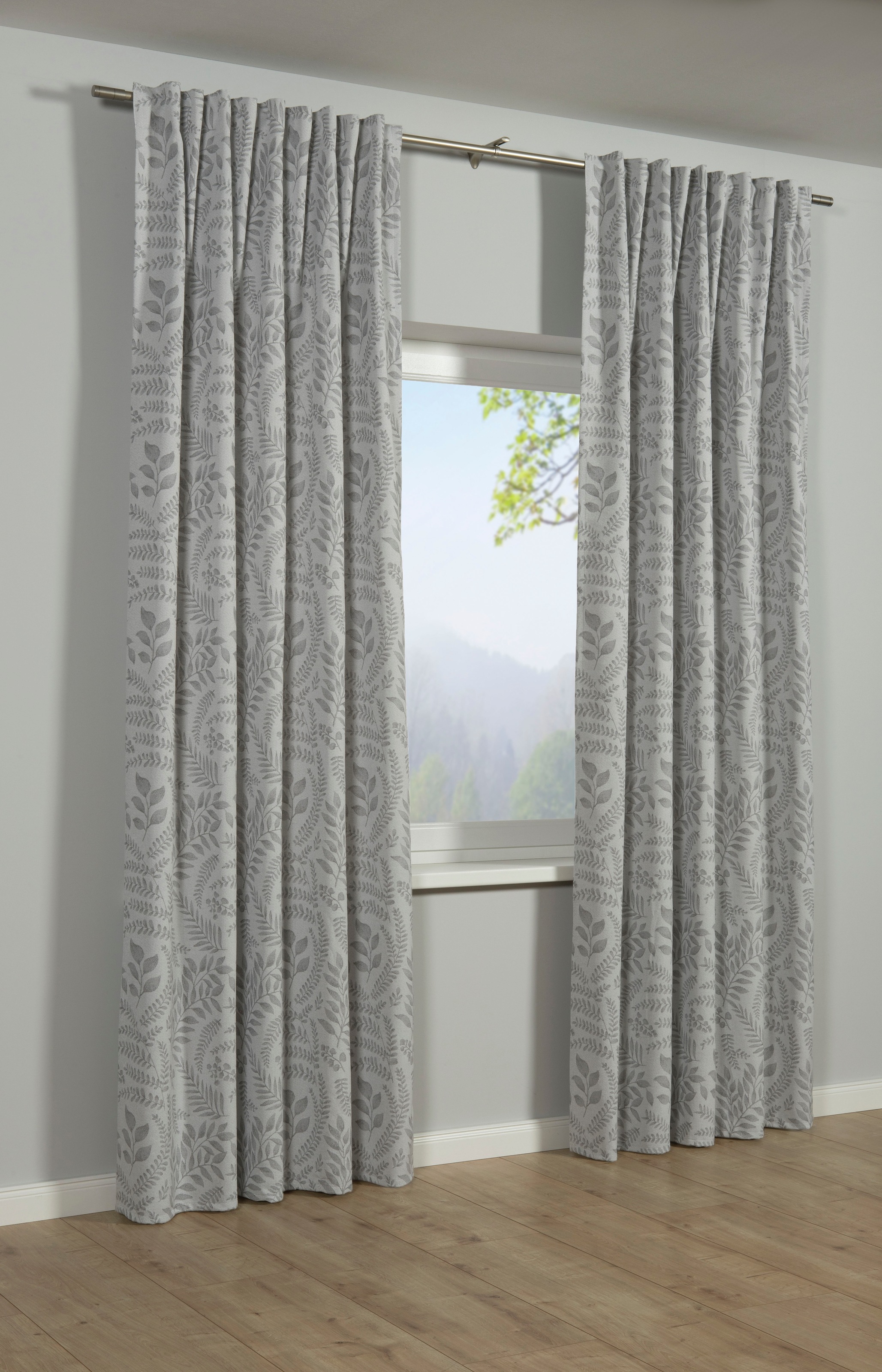 Image of Sehlbach Gardine "Schal Rankenblätter" Schlaufen 1 Stk. tlg. mit Gardinenband und verdeckten Schlaufen